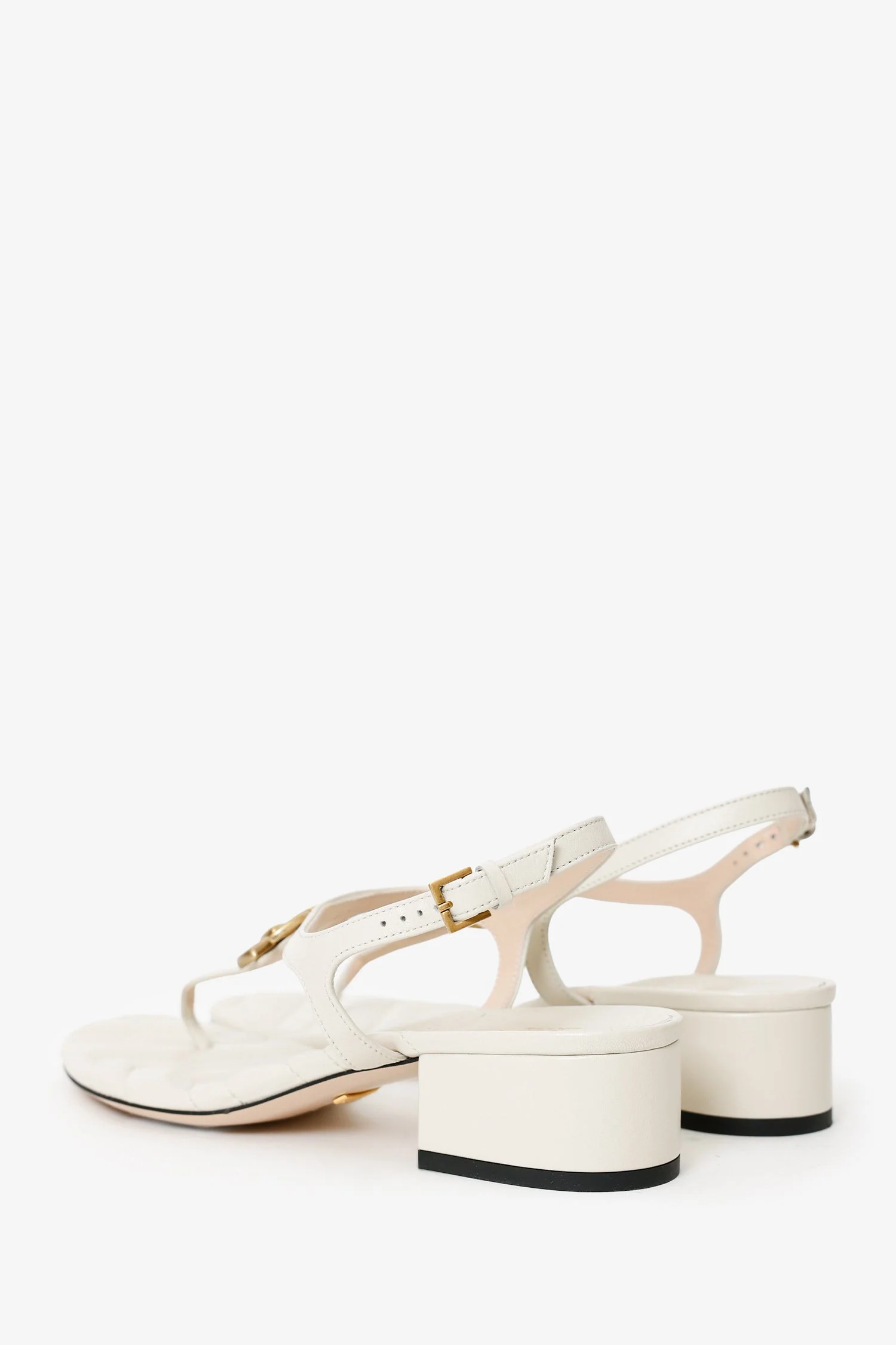 Gucci White Leather Marmont GG T-Strap Sandals Size 38 - Image 4