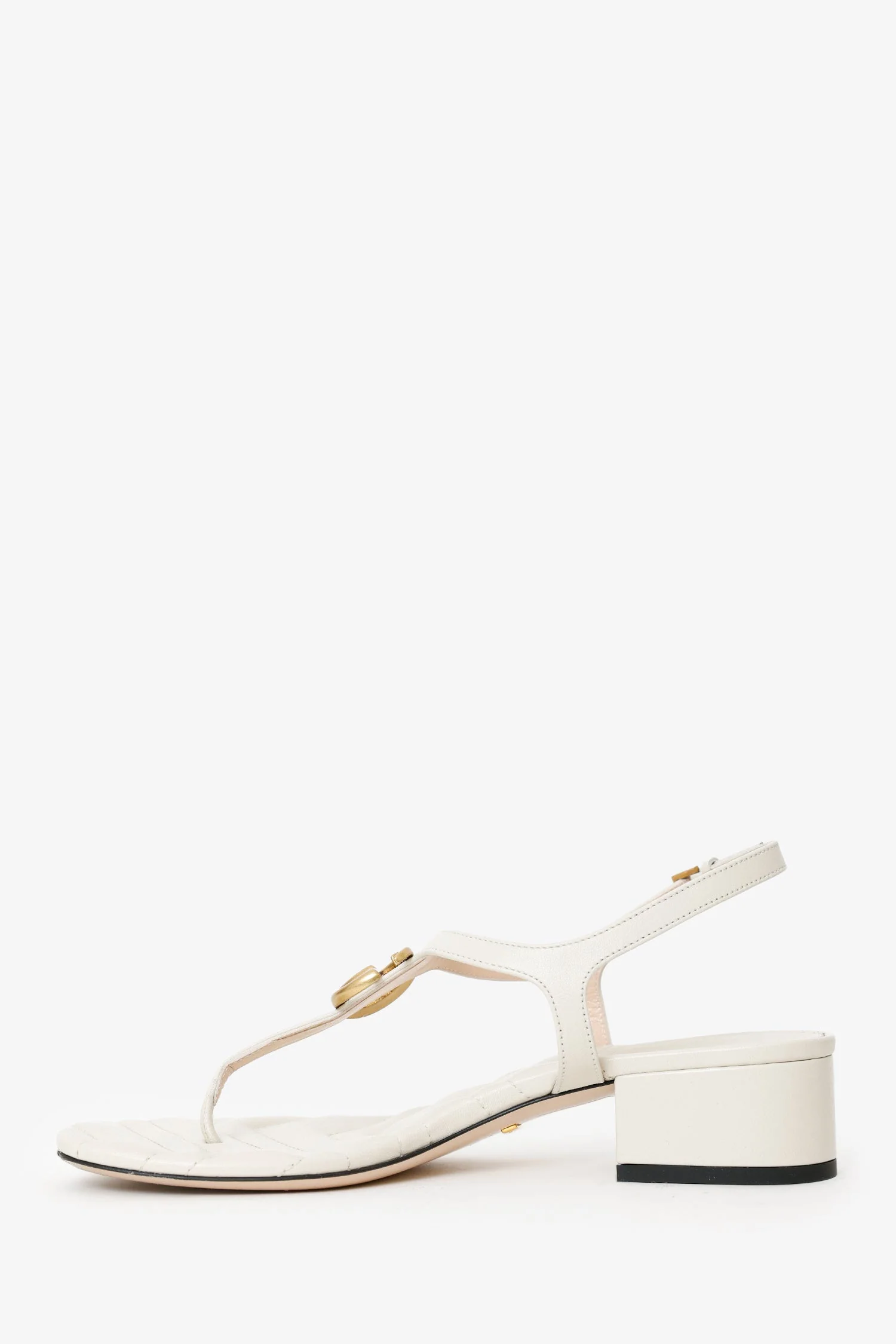 Gucci White Leather Marmont GG T-Strap Sandals Size 38 - Image 5