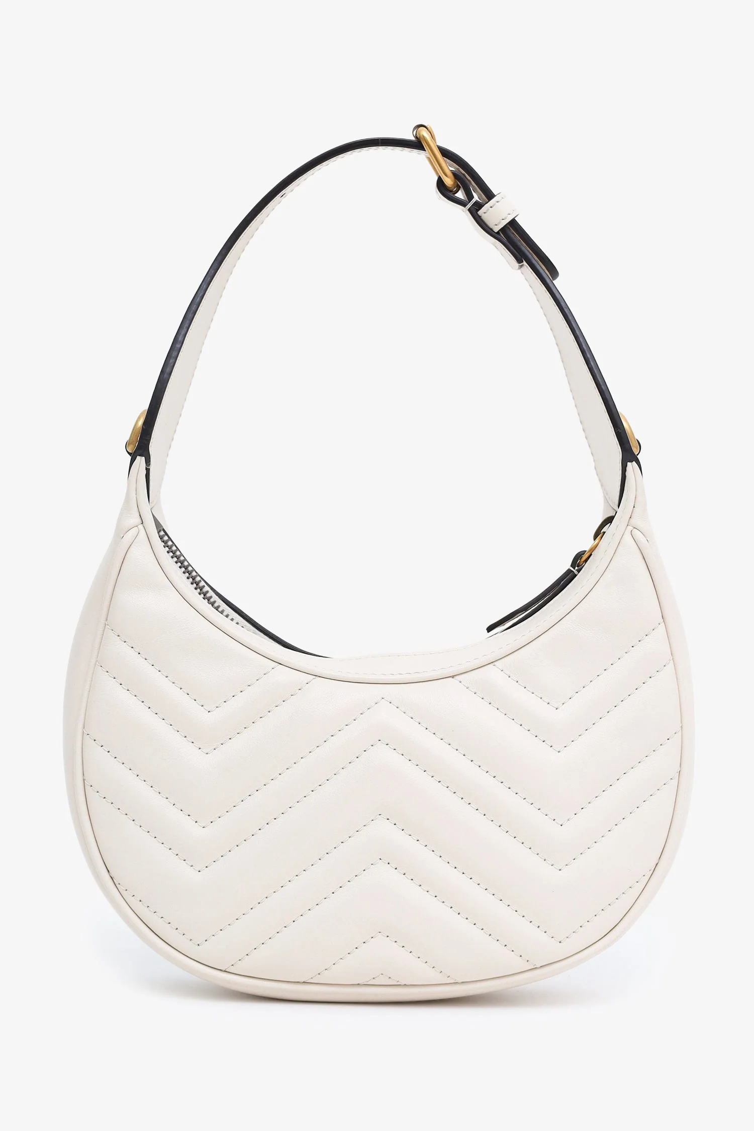 Gucci White Leather Mini GG Marmont Half Moon Shaped Bag - Image 2