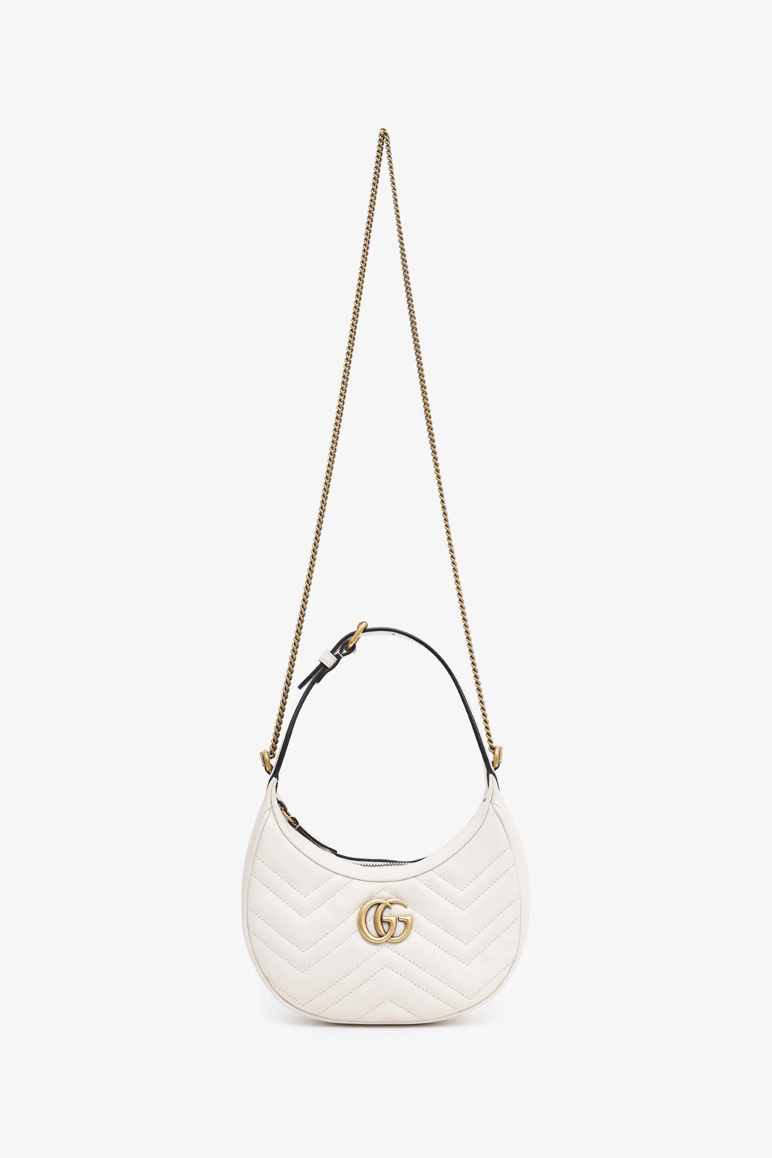 Gucci White Leather Mini GG Marmont Half Moon Shaped Bag - Image 6