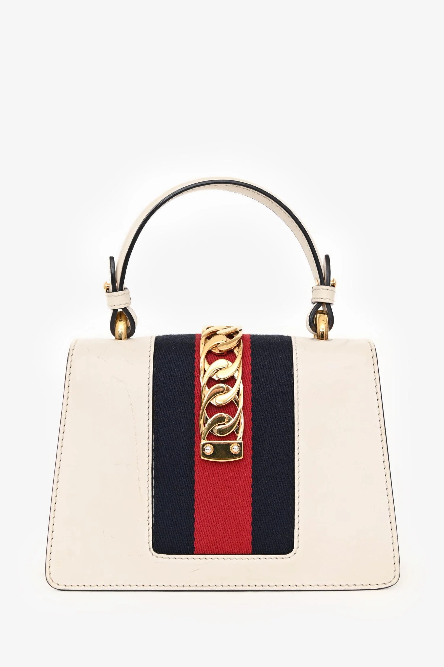 Gucci White Leather Mini Sylvie Top Handle with 2 Straps - Image 2