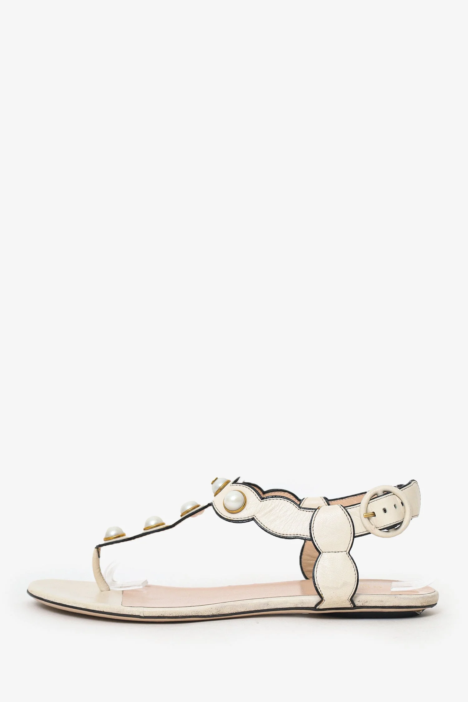 Gucci White Leather Pearl Detail Sandals Size 38.5 - Image 5