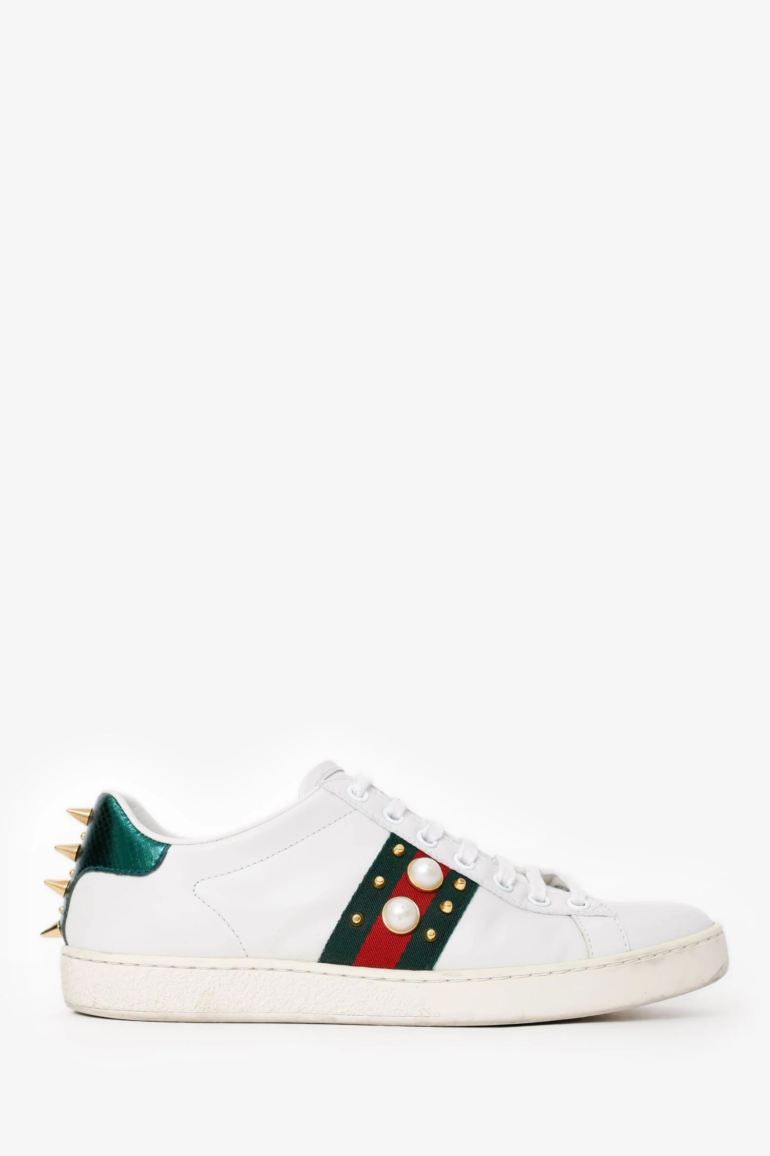 Gucci White Leather Pearl Studded Ace Sneaker Size 38