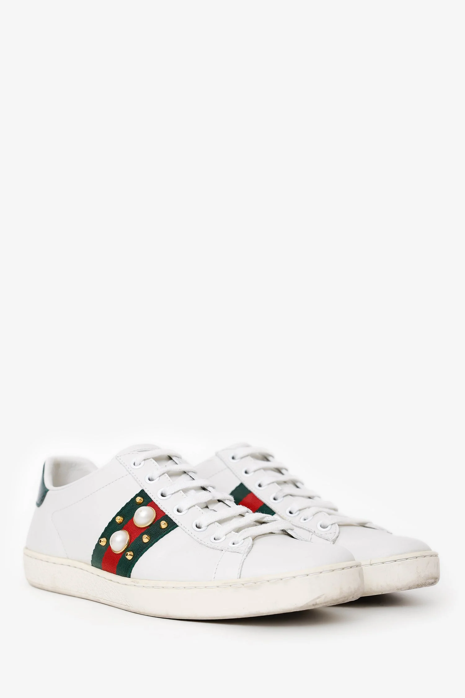 Gucci White Leather Pearl Studded Ace Sneaker Size 38 - Image 2