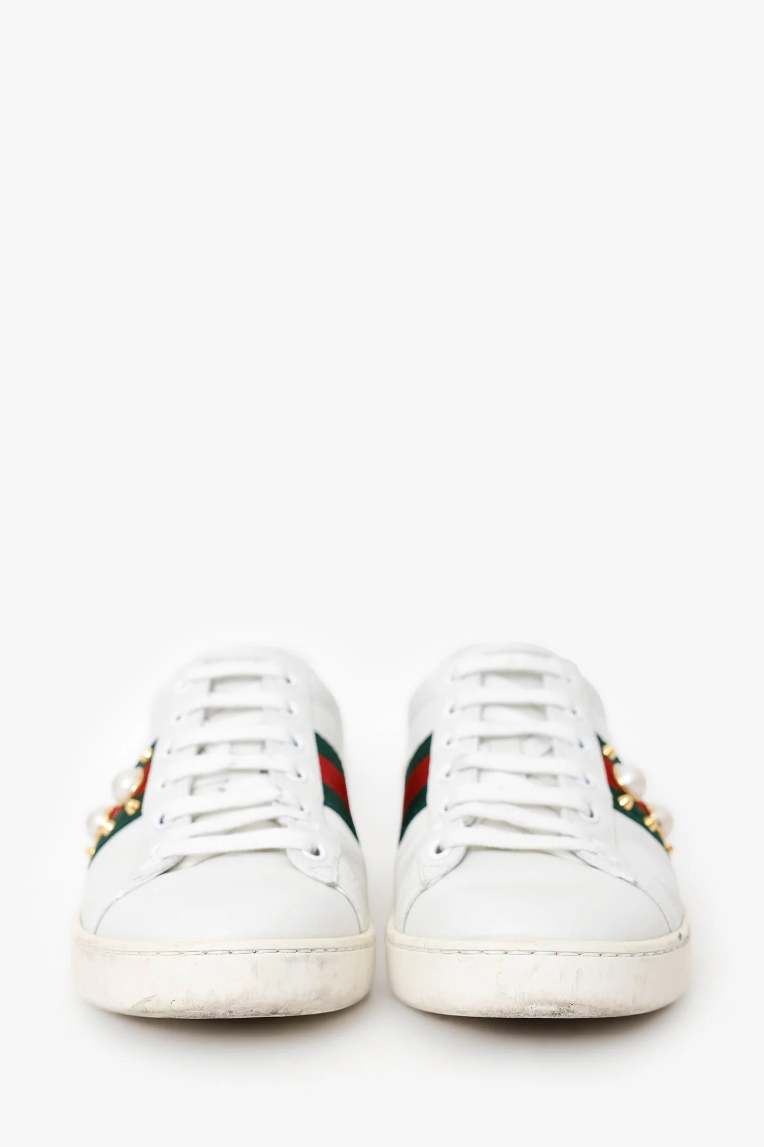 Gucci White Leather Pearl Studded Ace Sneaker Size 38 - Image 3