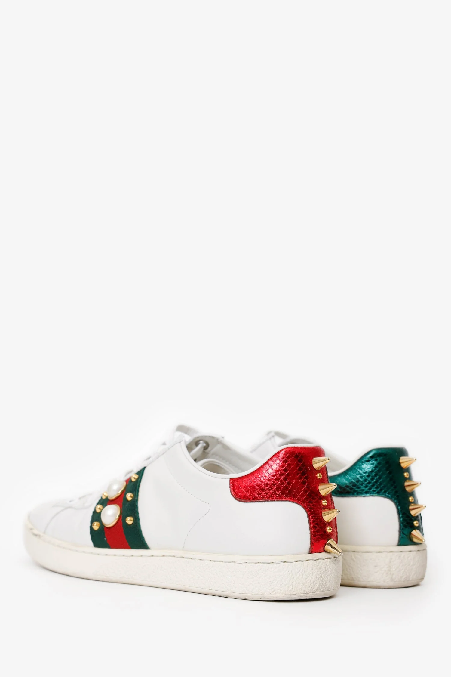 Gucci White Leather Pearl Studded Ace Sneaker Size 38 - Image 4