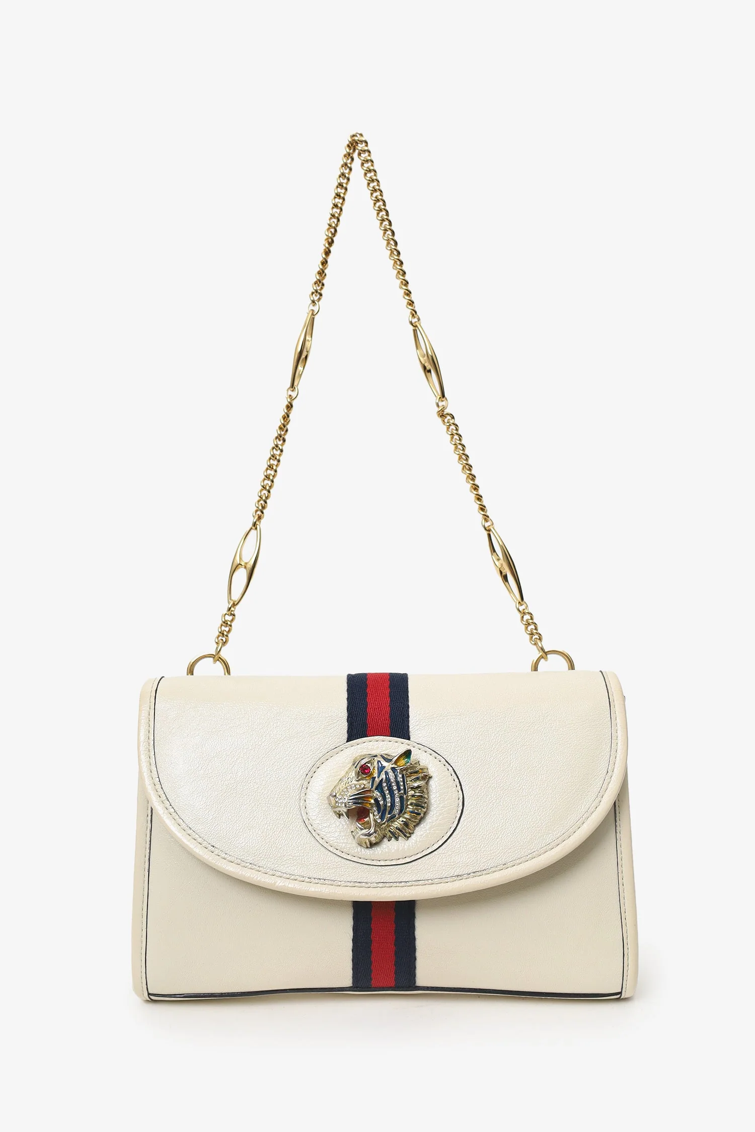 Gucci White Leather Small Sylvie Web Rajah Chain Bag With Extra Robe Strap - Image 7