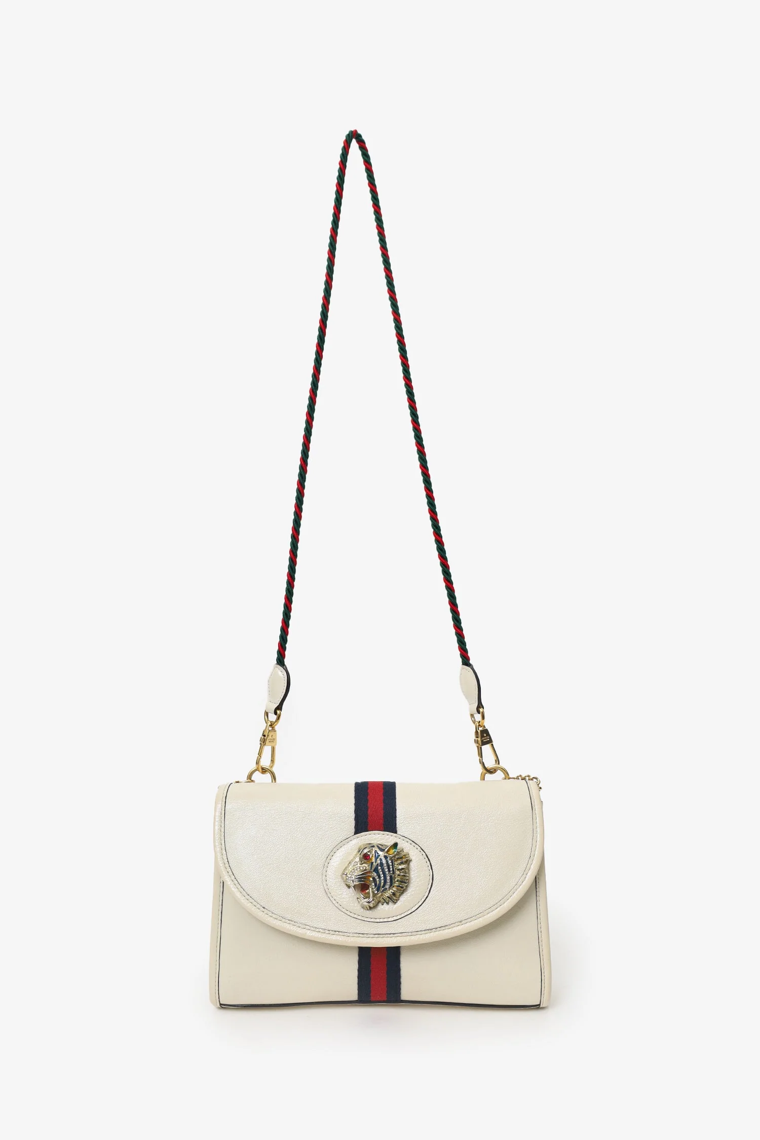 Gucci White Leather Small Sylvie Web Rajah Chain Bag With Extra Robe Strap - Image 8