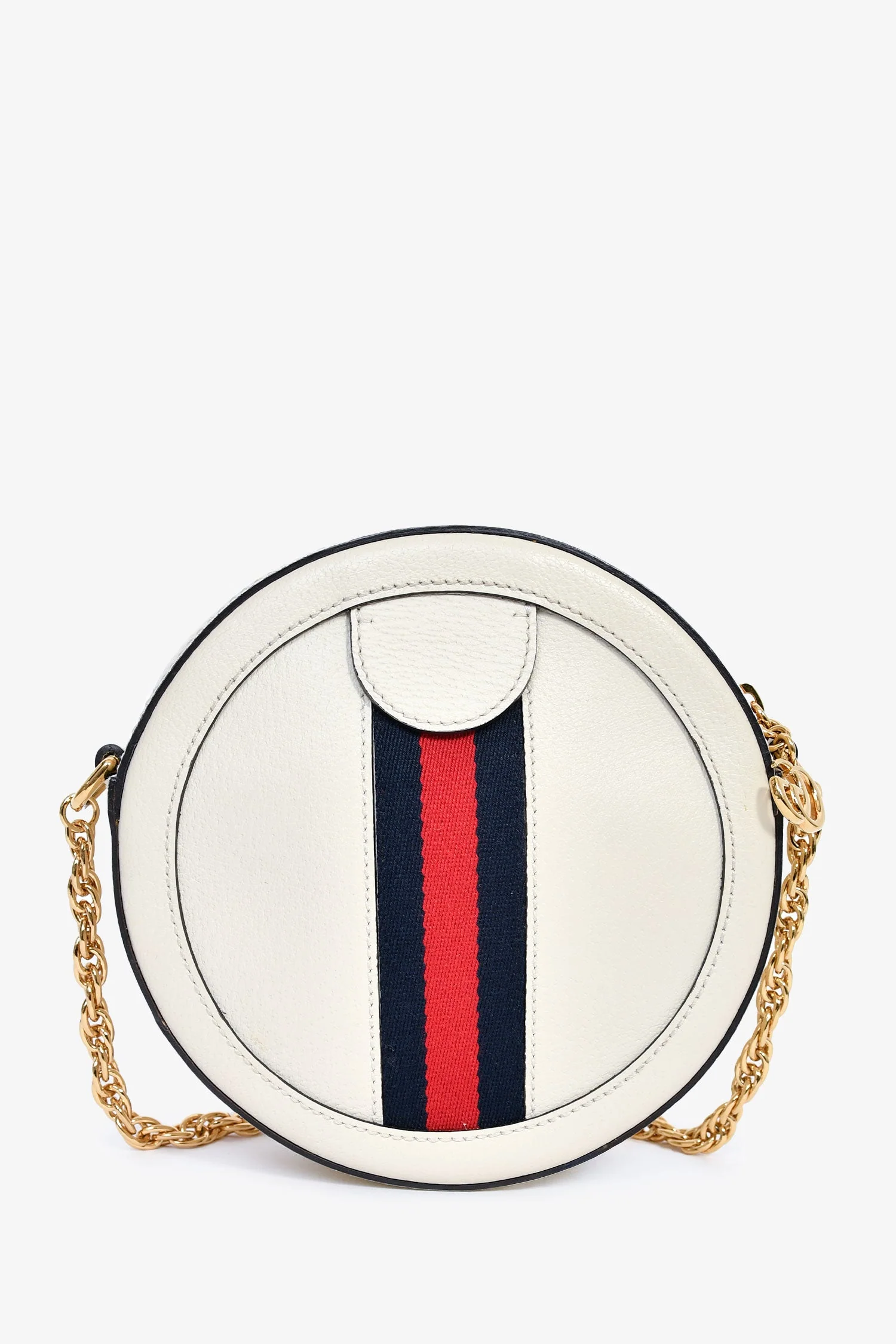 Gucci White Leather Web Detail 'Ophidia' Mini Round Crossbody Bag - Image 2