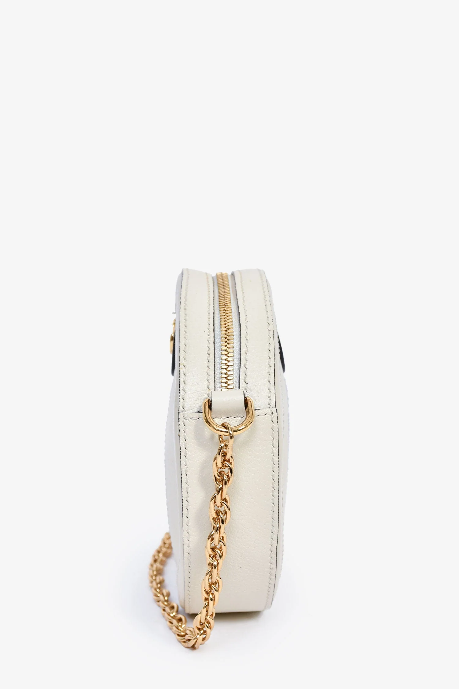 Gucci White Leather Web Detail 'Ophidia' Mini Round Crossbody Bag - Image 3