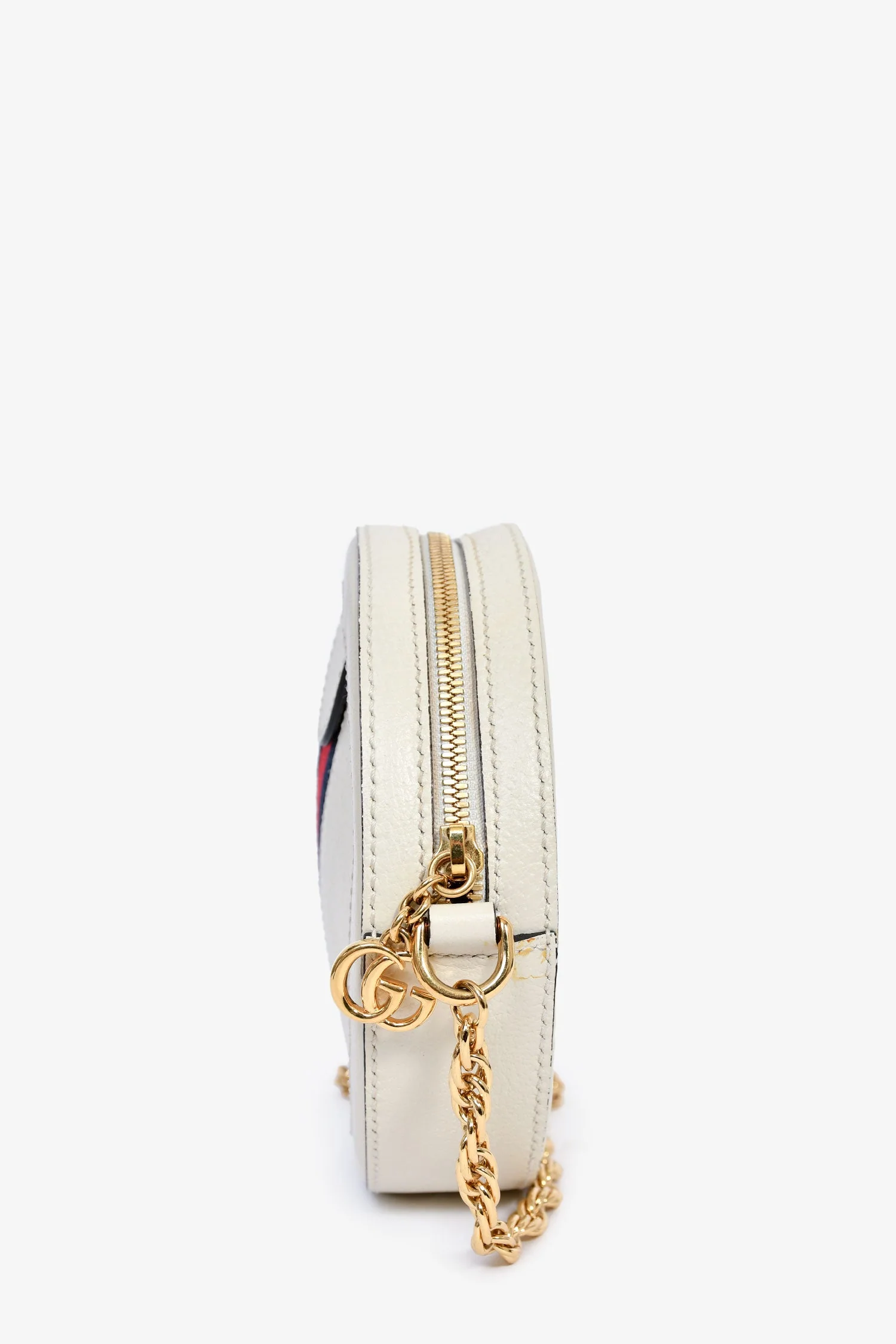 Gucci White Leather Web Detail 'Ophidia' Mini Round Crossbody Bag - Image 4