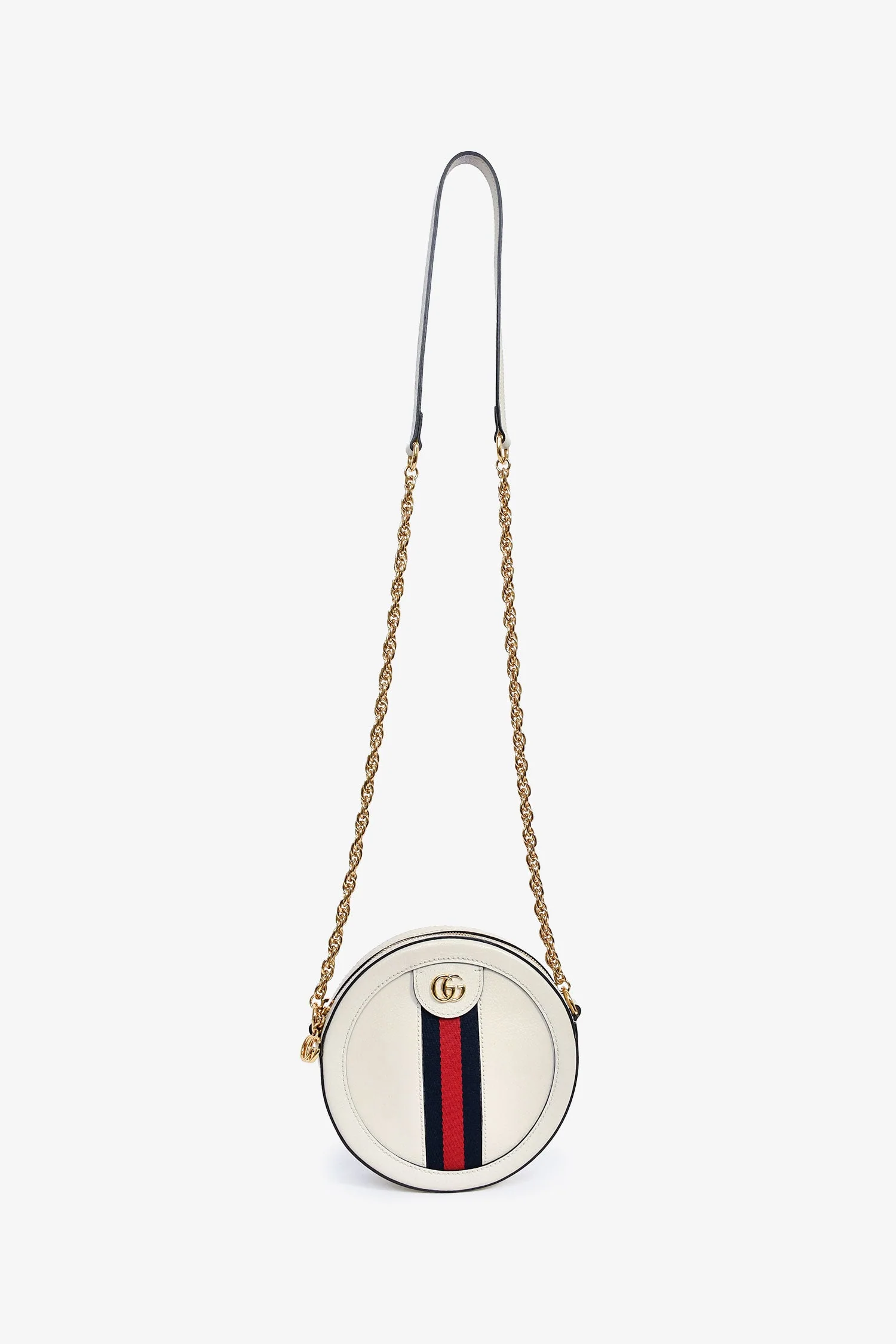 Gucci White Leather Web Detail 'Ophidia' Mini Round Crossbody Bag - Image 7