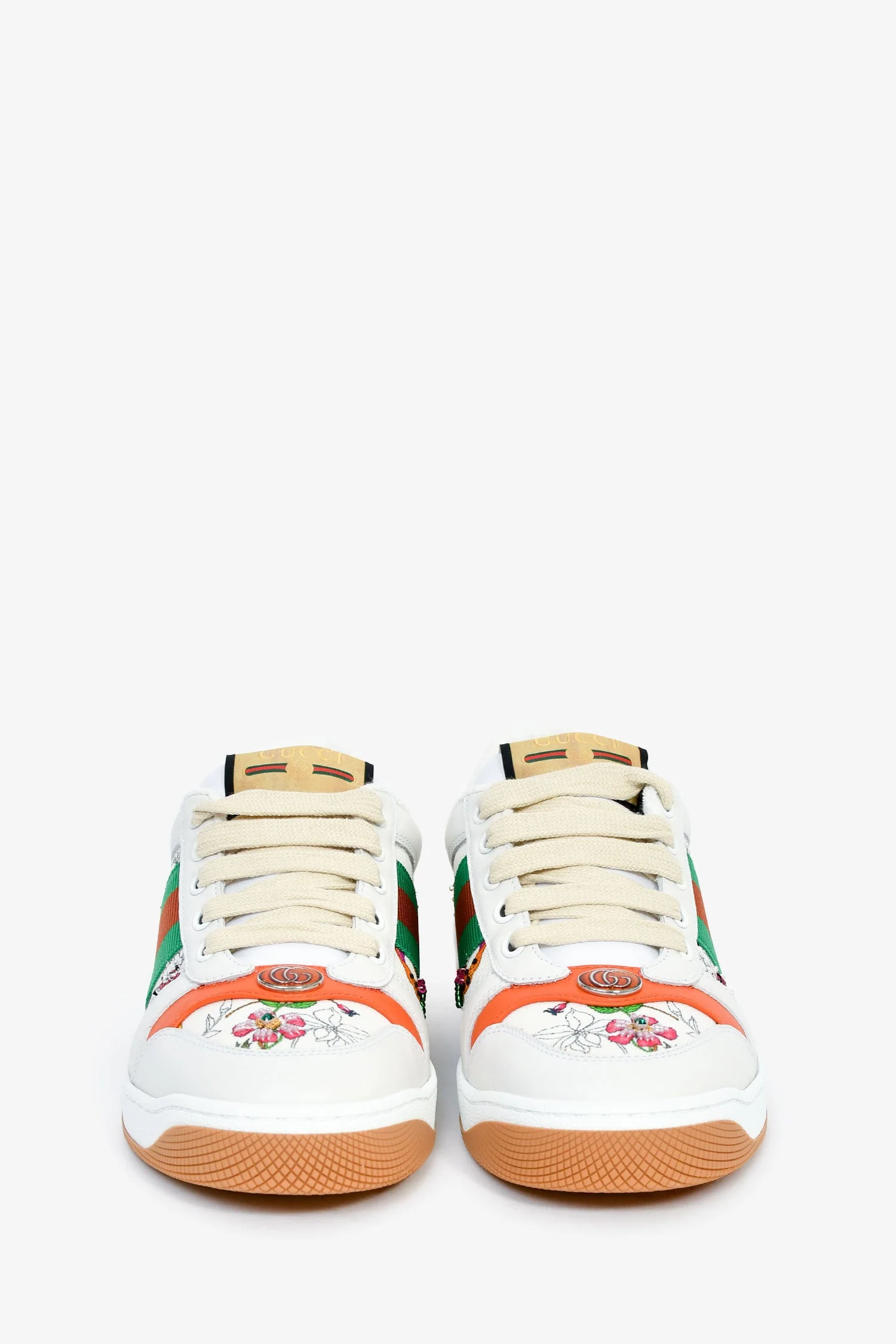 Gucci White/Orange Canvas/Leather Flora 'Screener' Sneakers Size 36.5 - Image 3