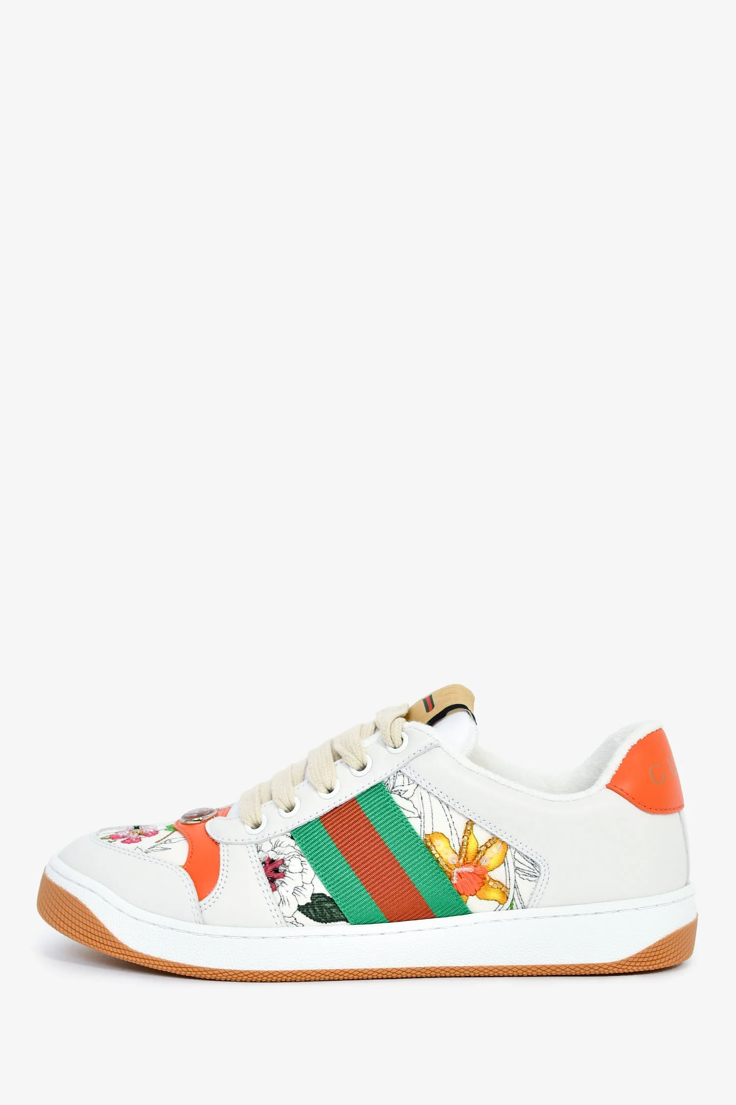 Gucci White/Orange Canvas/Leather Flora 'Screener' Sneakers Size 36.5 - Image 5