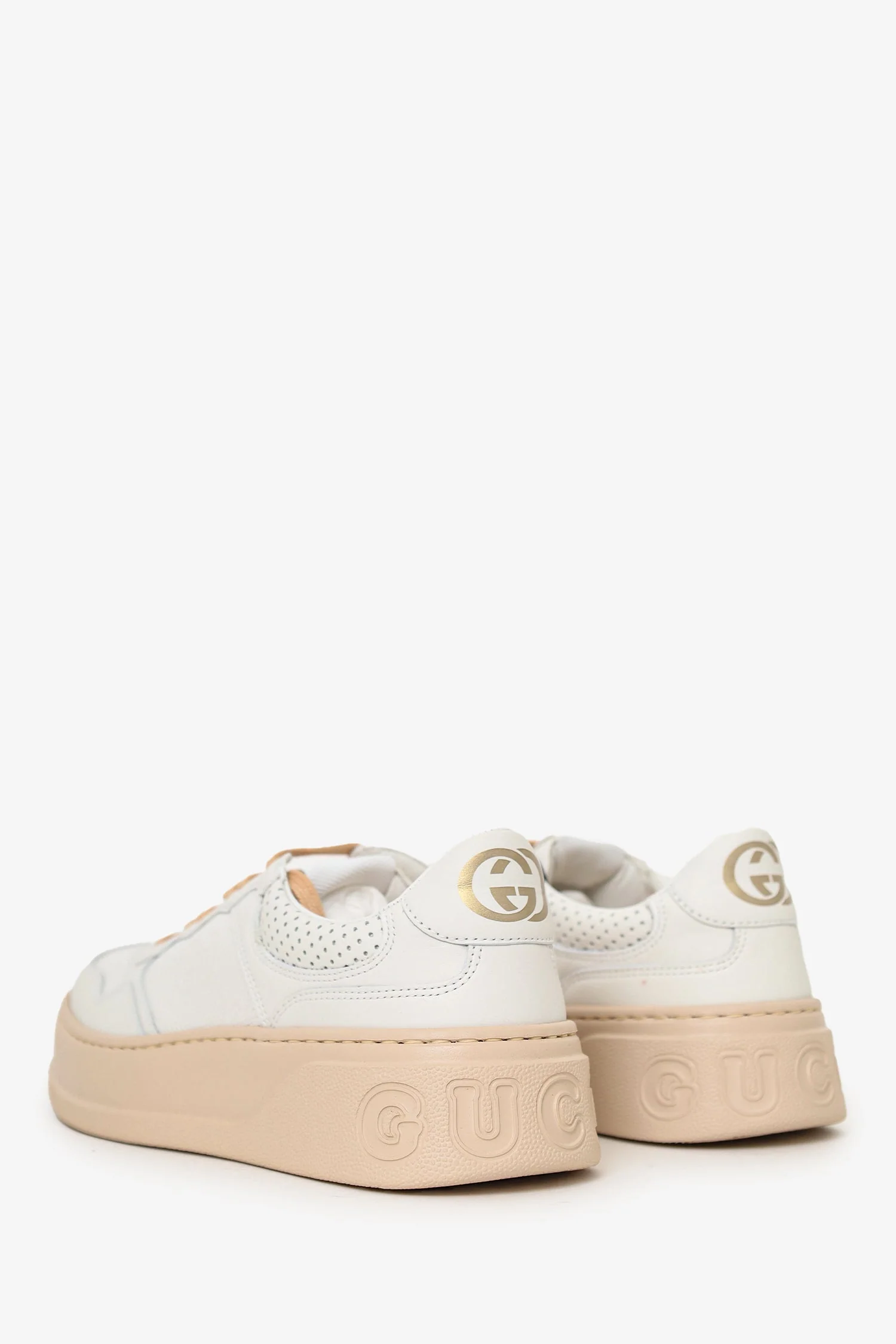 Gucci White/Pink GG Embossed Leather Sneakers Size 38.5 - Image 4