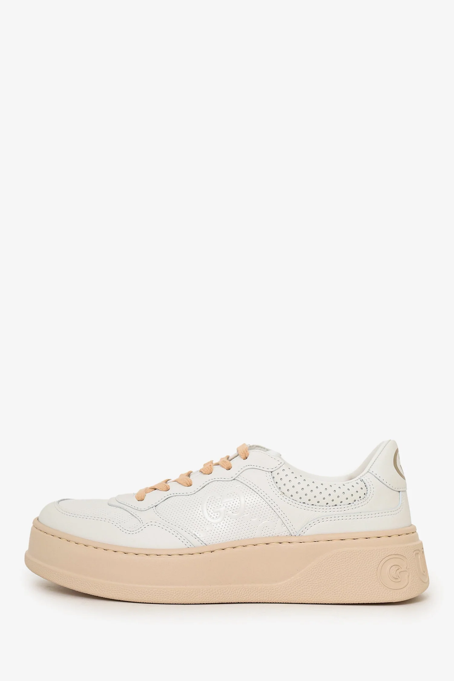 Gucci White/Pink GG Embossed Leather Sneakers Size 38.5 - Image 5