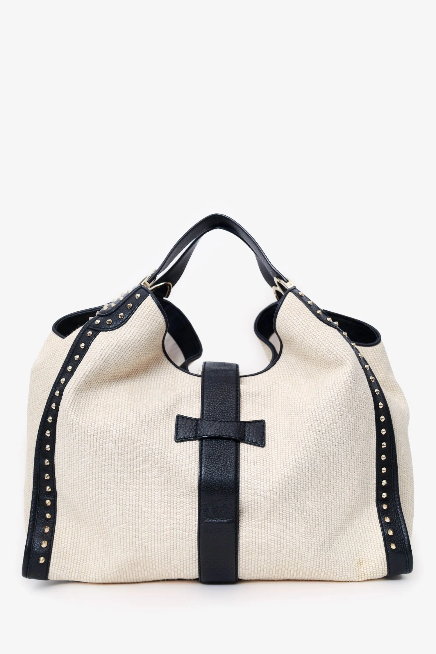 Gucci White Raffia Studded Large Stirrup Hobo - Image 2