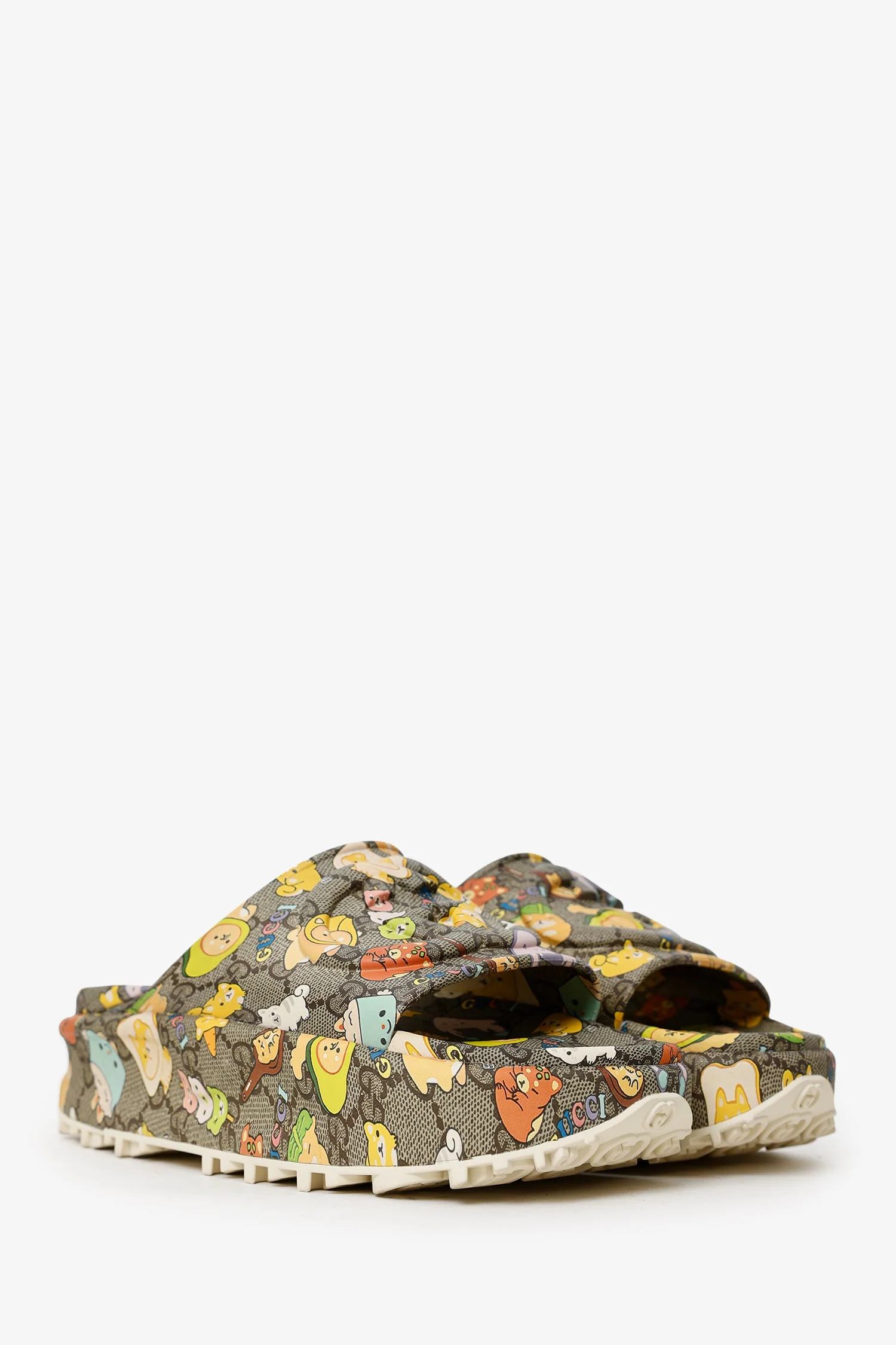 Gucci x Pikarar Beige GG Animal Print Slides Size 39 - Image 2