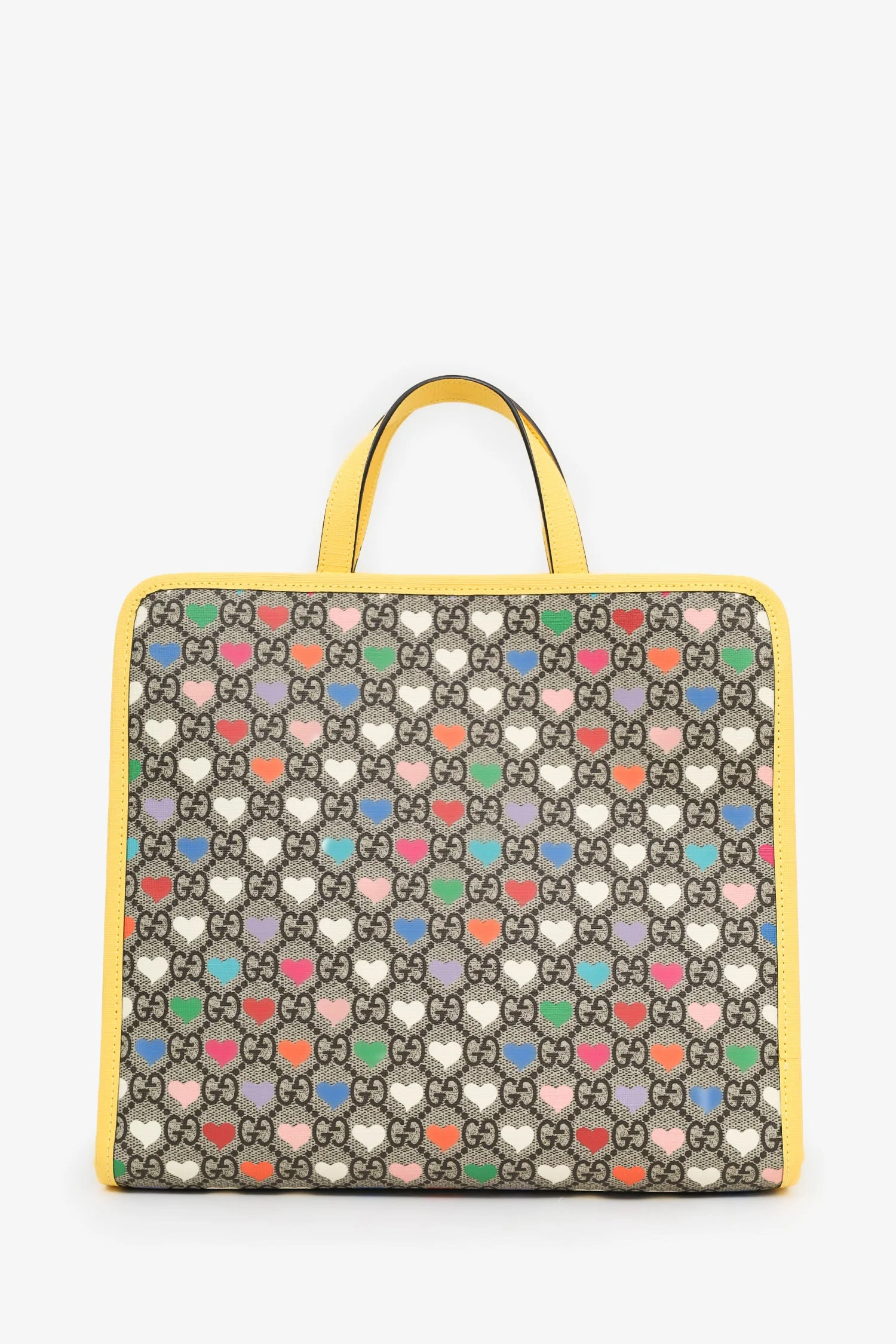Gucci Yellow/Multicolour GG Supreme Monogram Hearts Children's Tote With Strap - Image 2