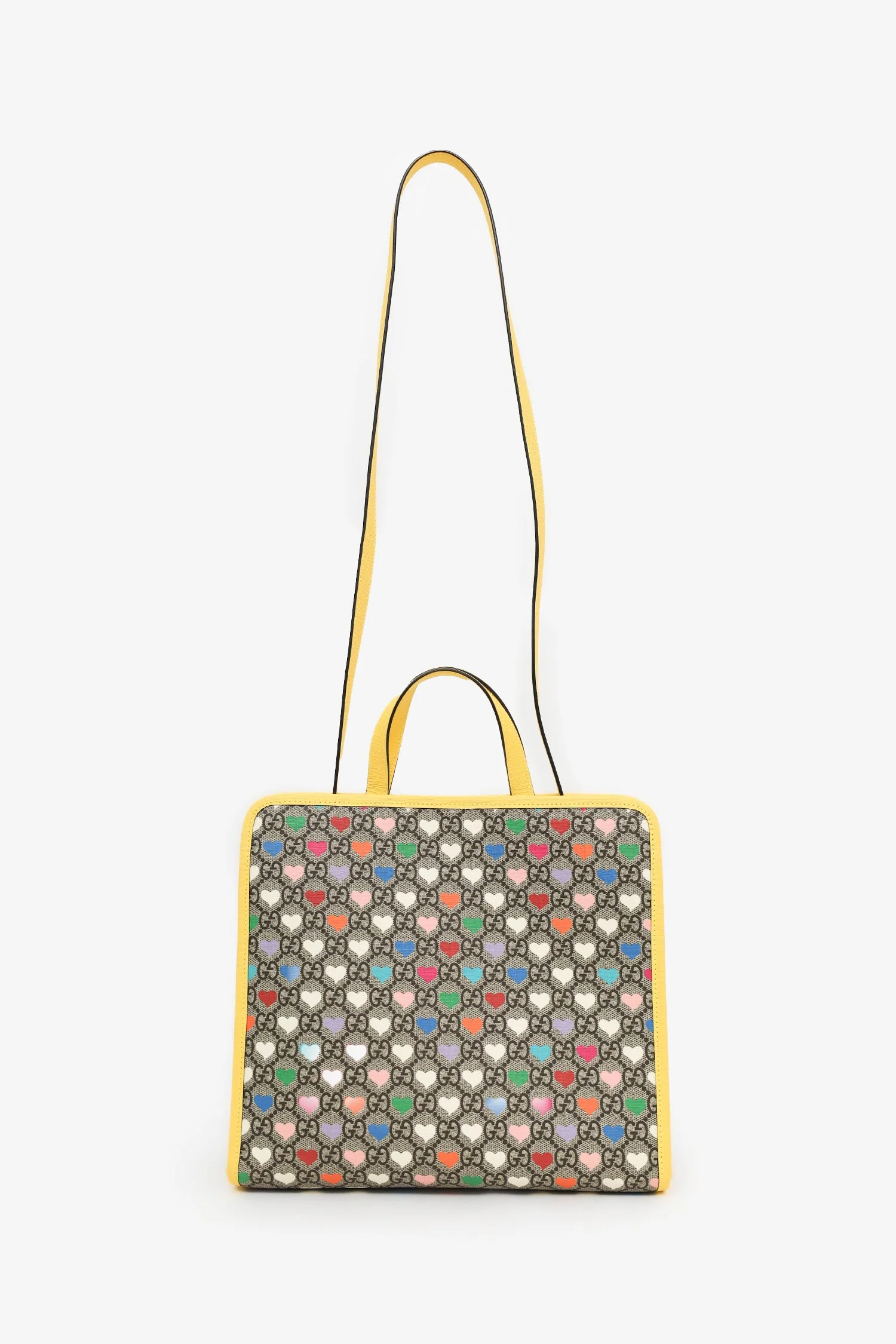 Gucci Yellow/Multicolour GG Supreme Monogram Hearts Children's Tote With Strap - Image 7