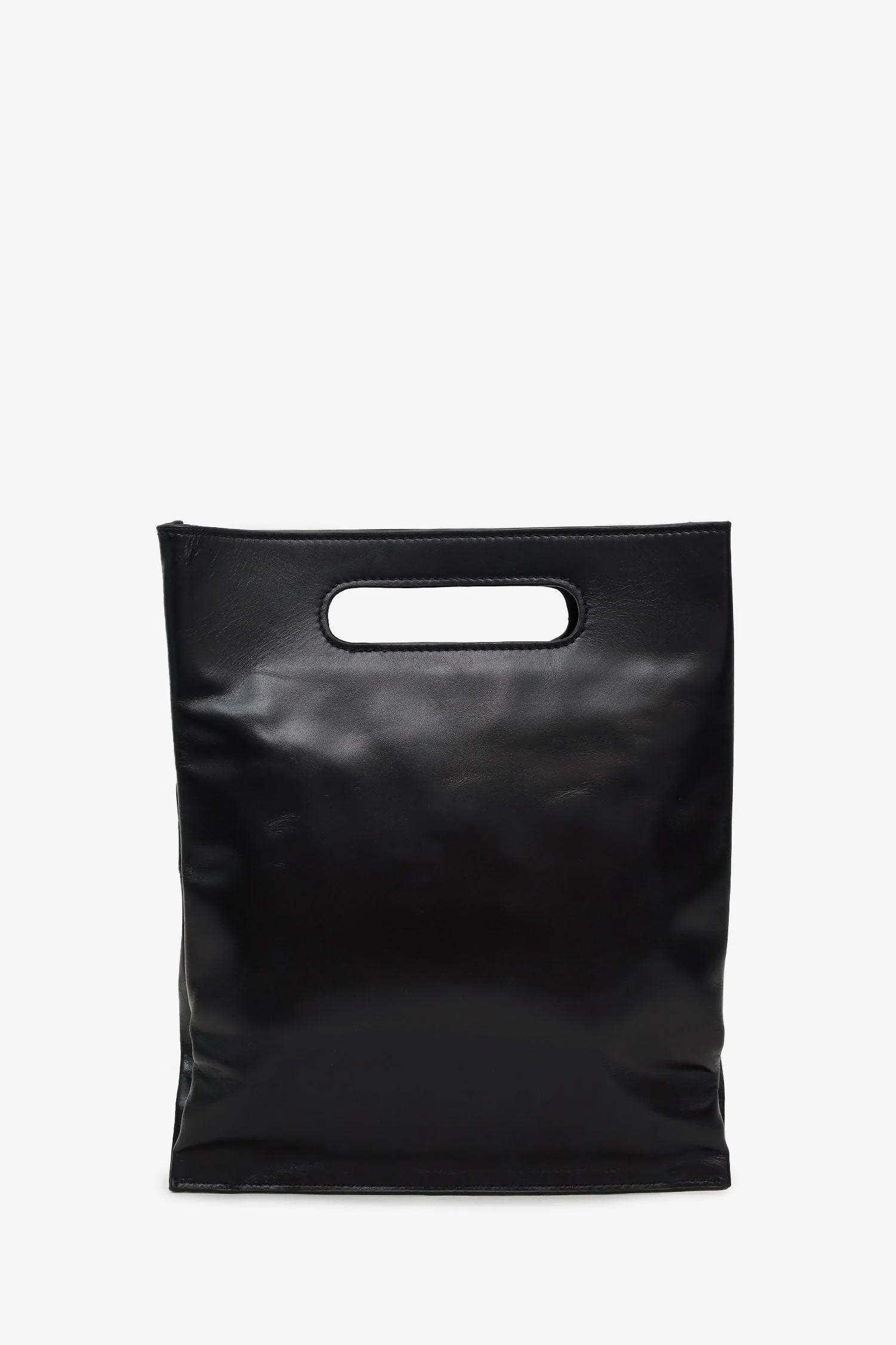 Helmut Lang Black Leather Cut-out Handle Flat Clutch - Image 2