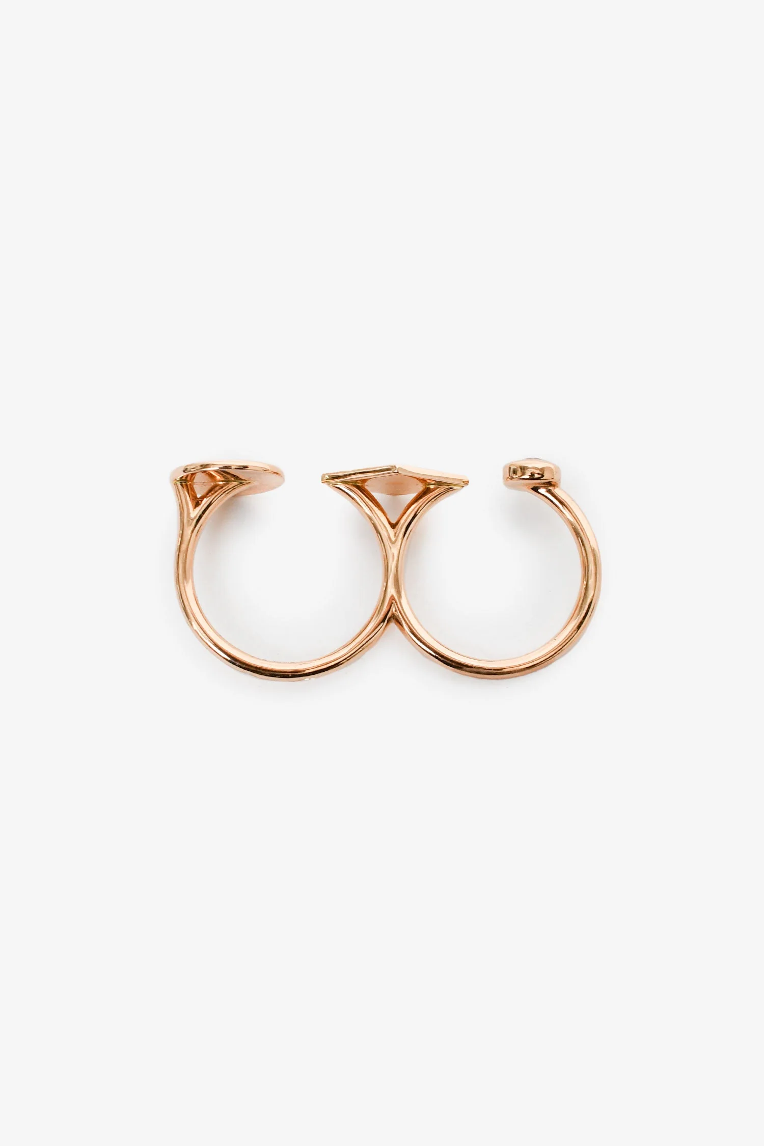 Hermes 18K Rose Gold Diamond 'Gambade' Double Ring Size 50 - Image 3