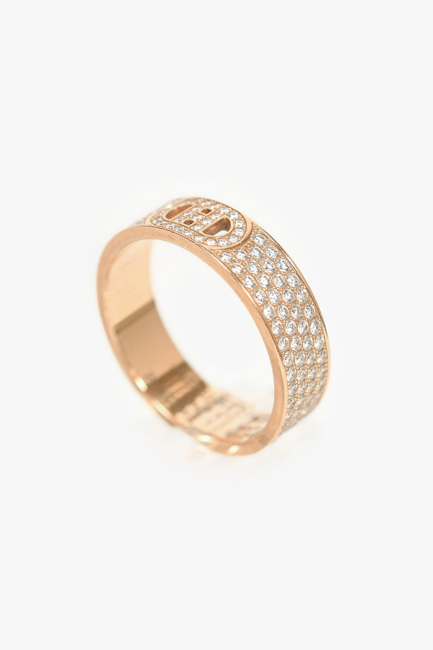 Hermès 18K Rose Gold Diamond Small H d'Ancre Ring Size 56 - Image 3