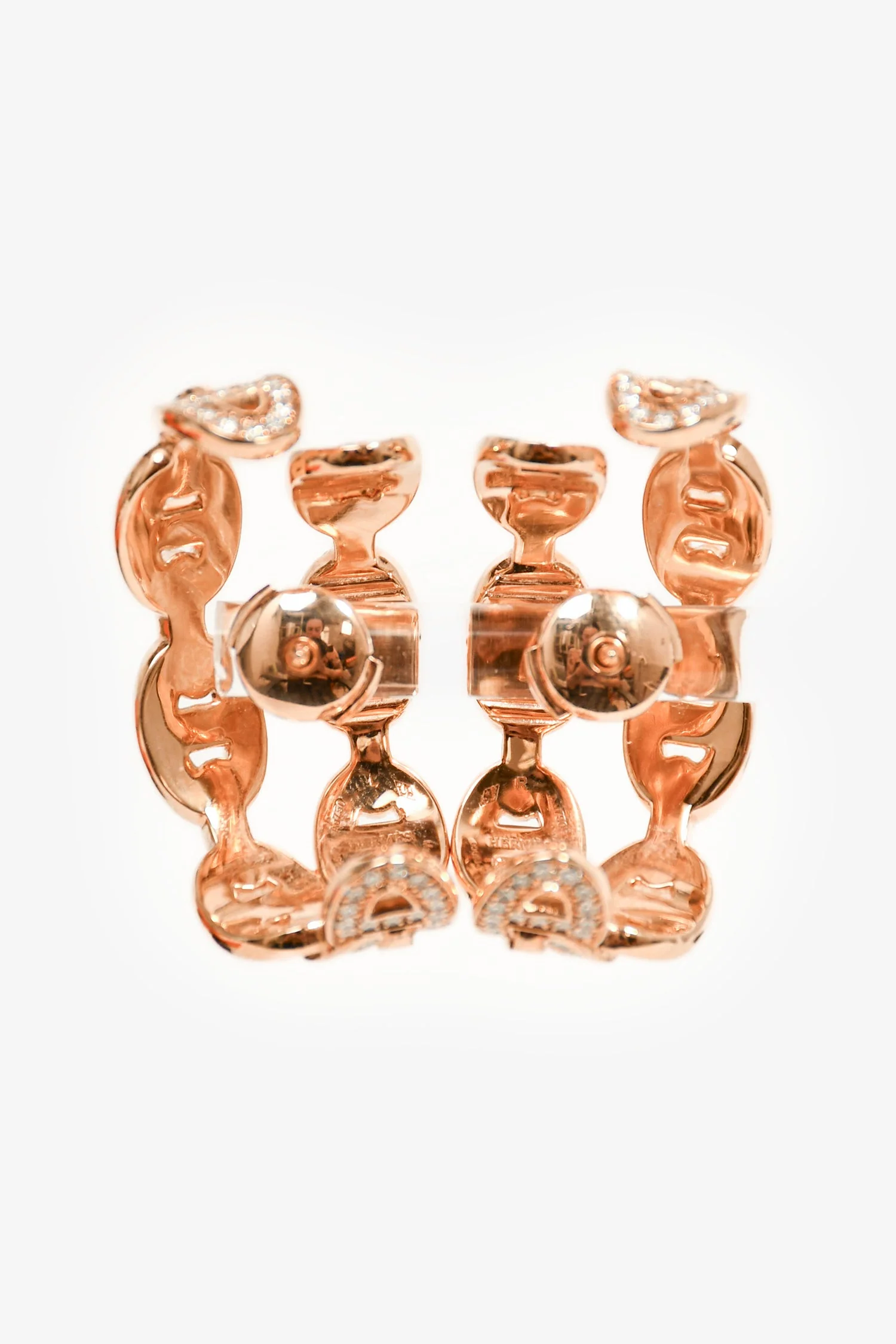 Hermès 18K Rose Gold Diamonds Chaine d'Ancre Enchaine Cuff Earrings - Image 3