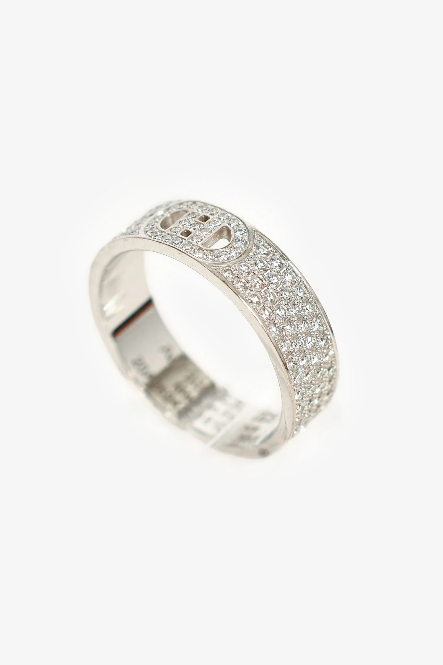 Hermès 18K White Gold Diamond Small H d'Ancre Ring Size 54 - Image 3