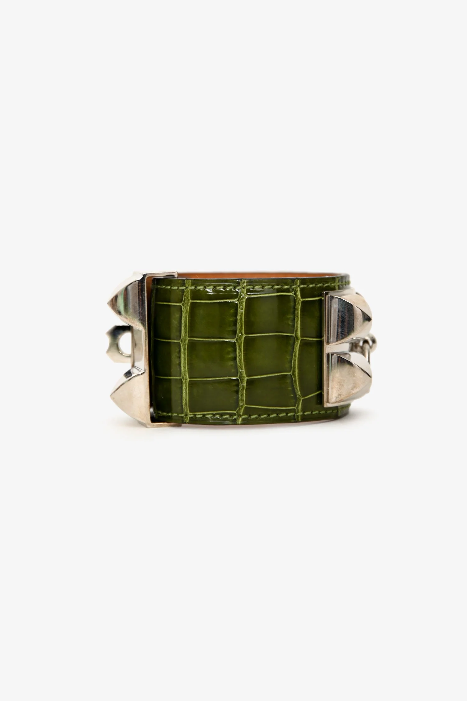 Hermès 2010 Green Shiny Alligator Collier de Chien Bracelet - Image 2