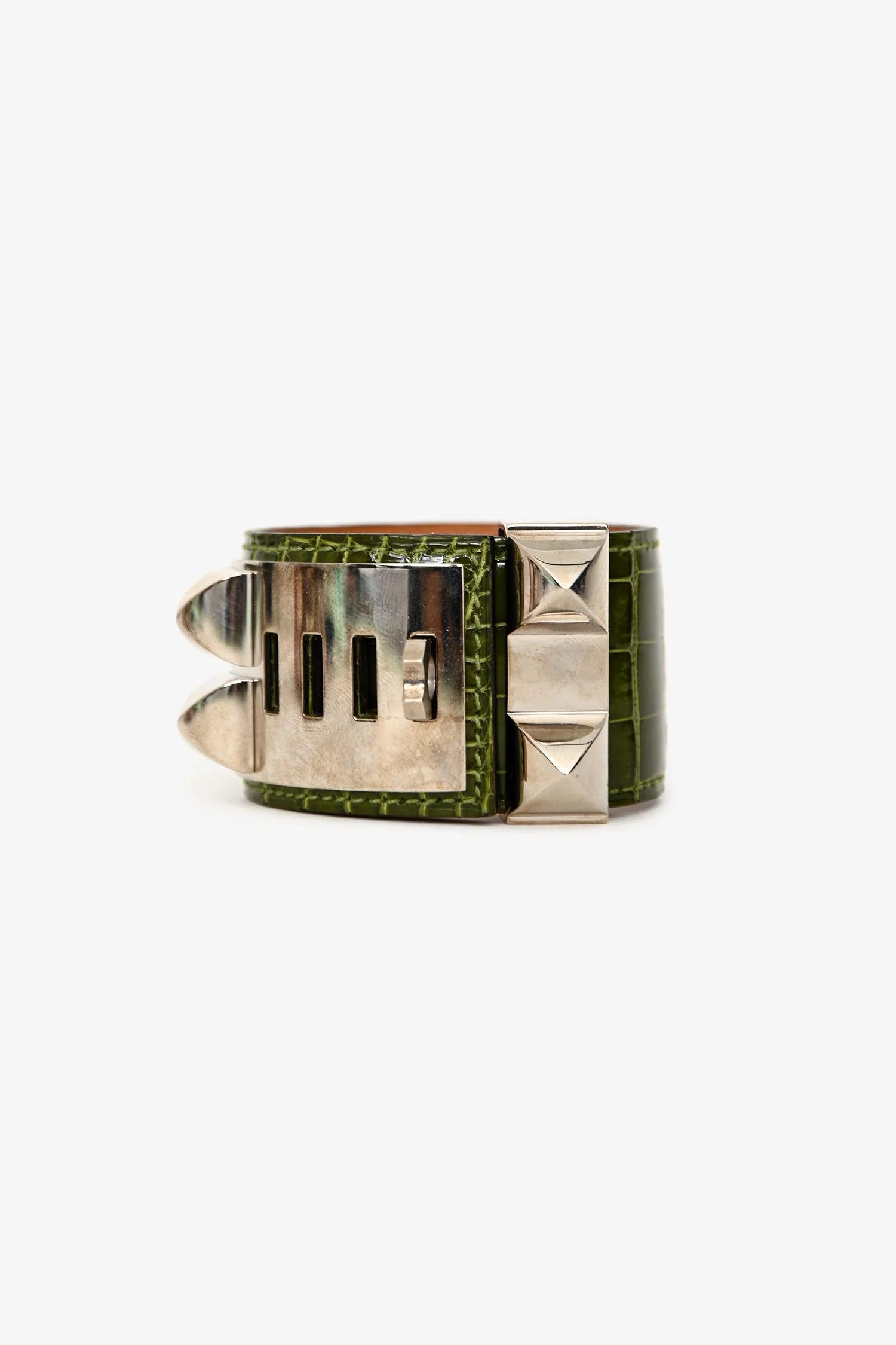 Hermès 2010 Green Shiny Alligator Collier de Chien Bracelet - Image 3