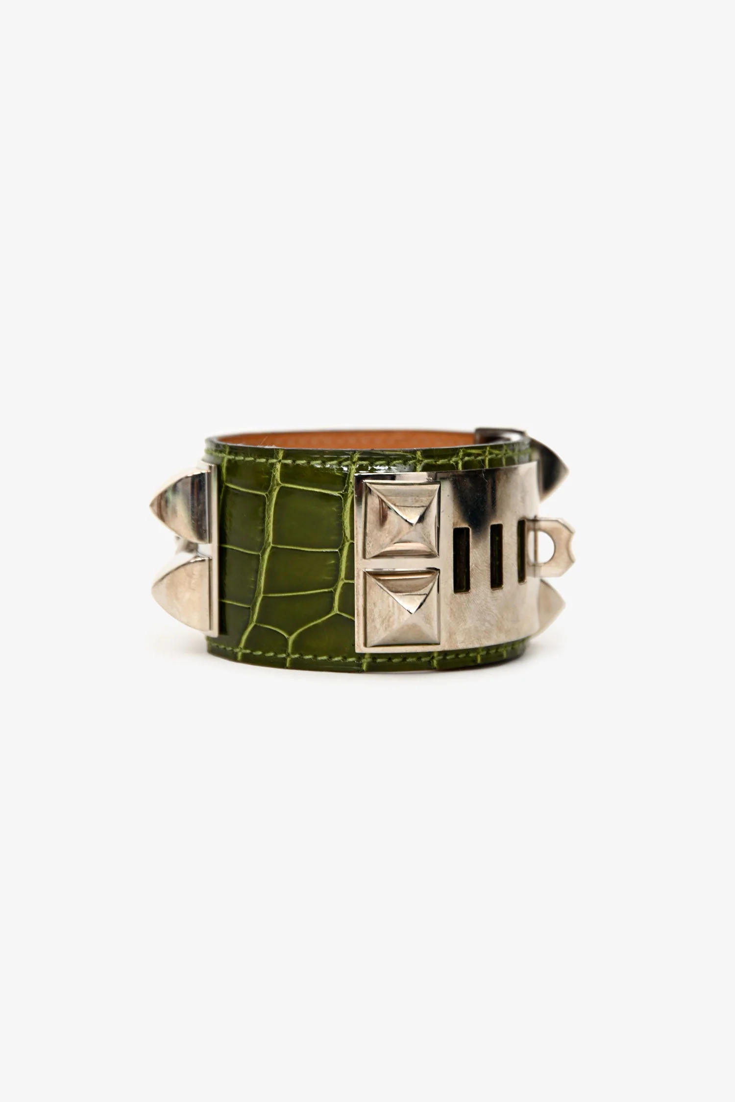 Hermès 2010 Green Shiny Alligator Collier de Chien Bracelet - Image 4