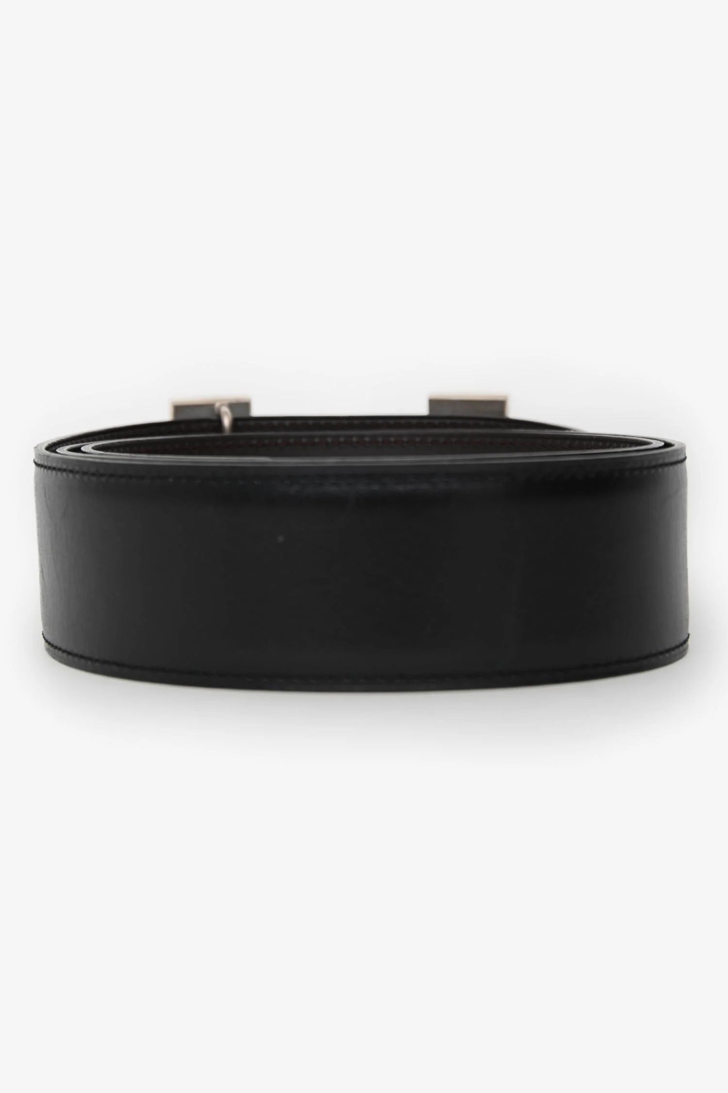 Hermes 2011 Black/Brown H Buckle Belt Palladium Hardware Size 90 - Image 3
