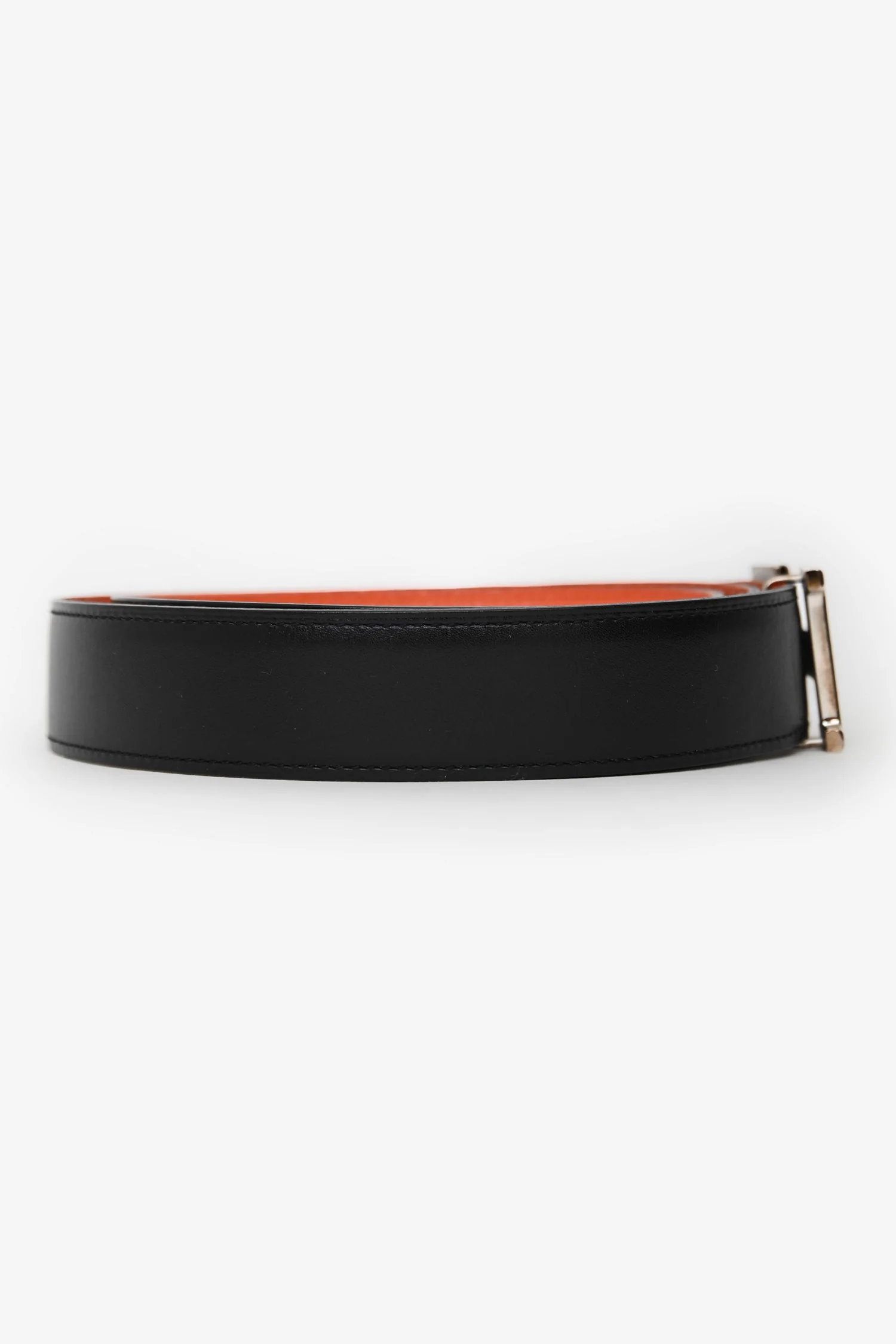 Hermès 2011 Black/Orange H Buckle Belt Palladium Hardware Size 90 - Image 2