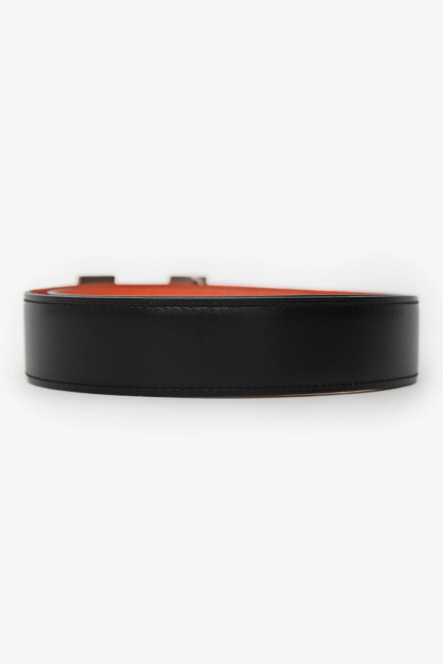 Hermès 2011 Black/Orange H Buckle Belt Palladium Hardware Size 90 - Image 3