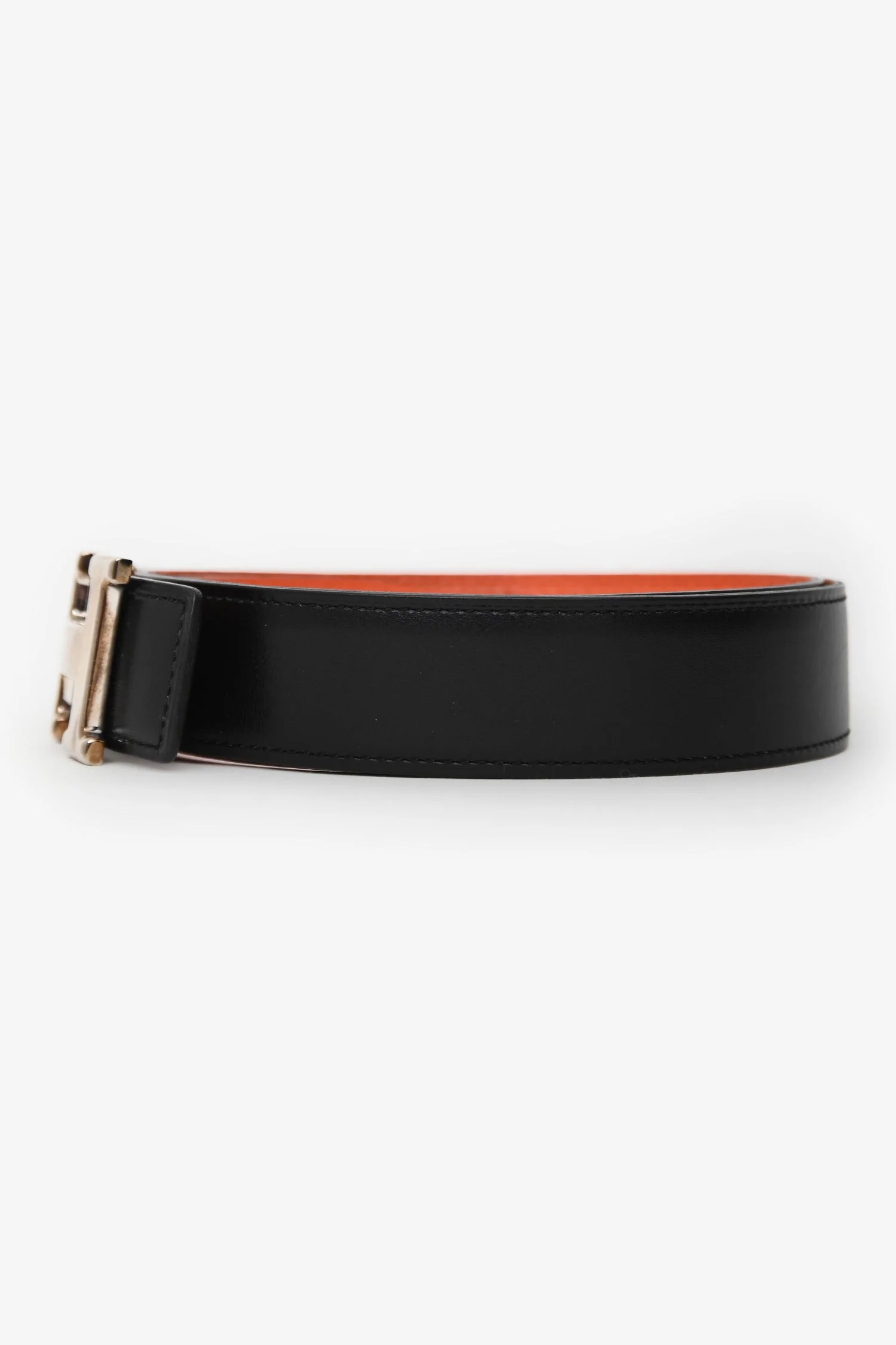 Hermès 2011 Black/Orange H Buckle Belt Palladium Hardware Size 90 - Image 4