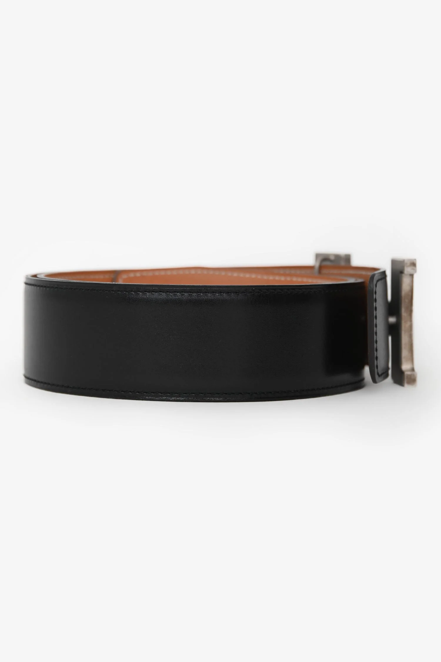 Hermès 2012 Black/Brown Reversible 'H' Belt Size 80 Palladium Hardware - Image 2