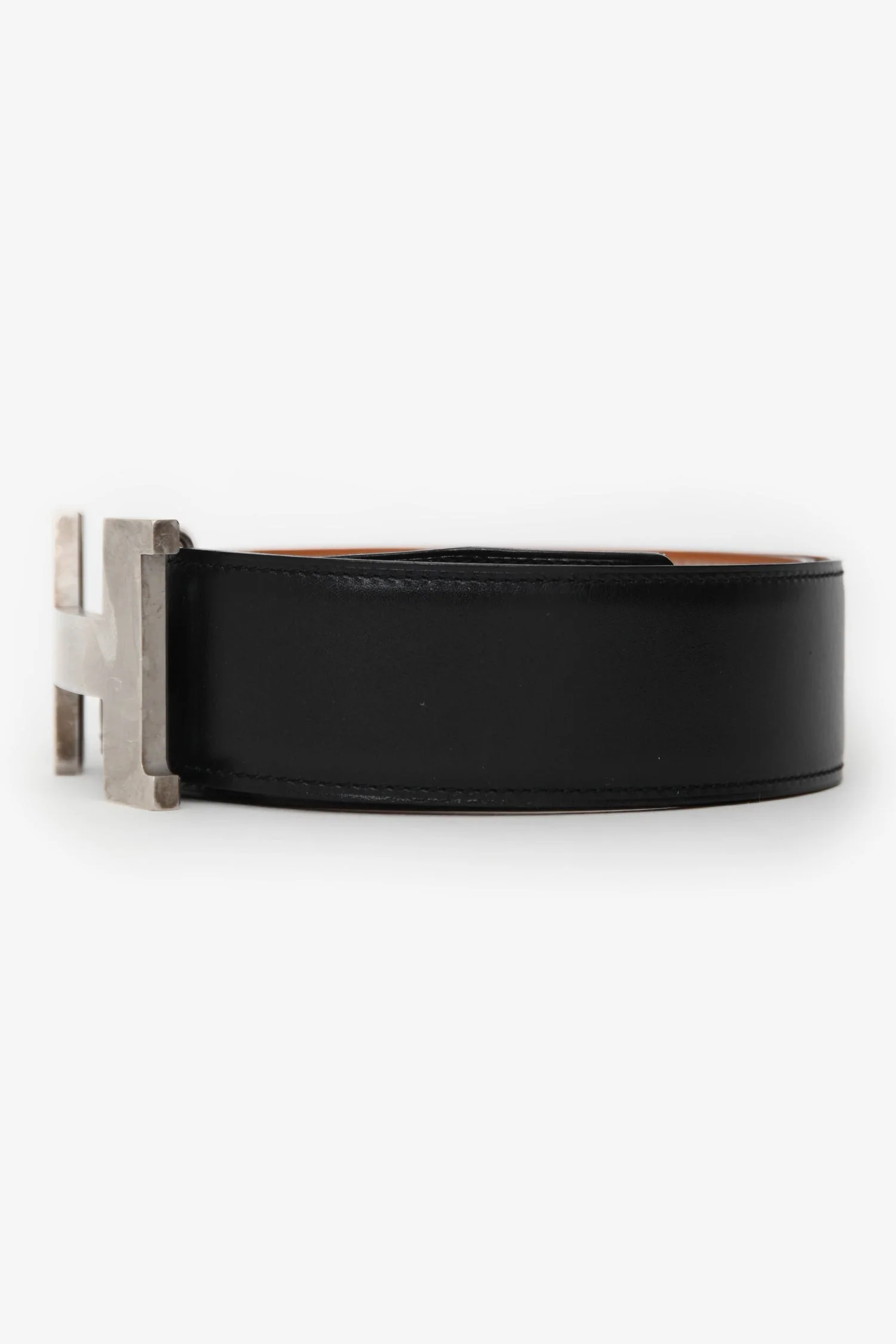 Hermès 2012 Black/Brown Reversible 'H' Belt Size 80 Palladium Hardware - Image 4