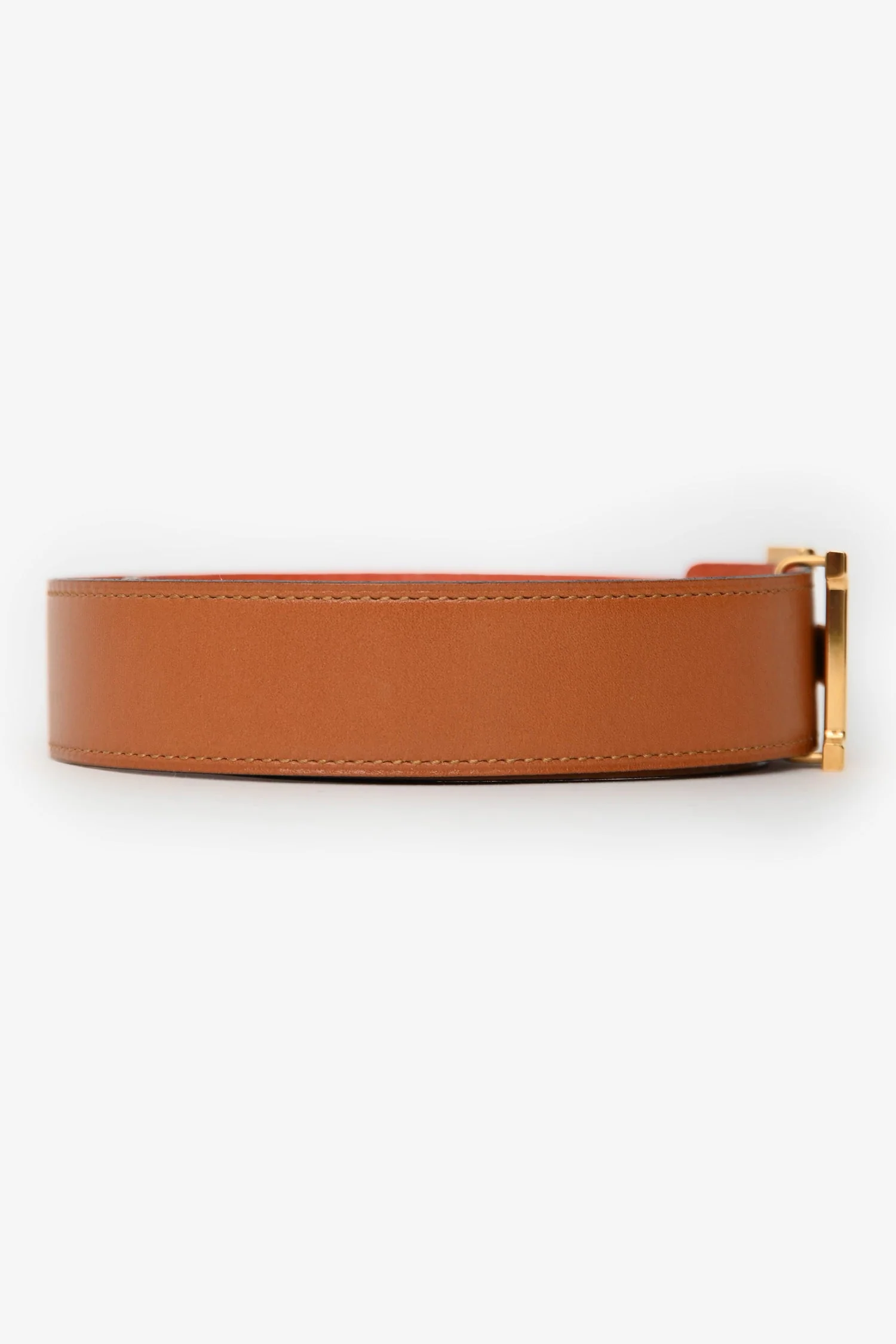 Hermès 2013 Brown/Orange Reversible 'H' Belt Size 85 Gold Hardware - Image 2