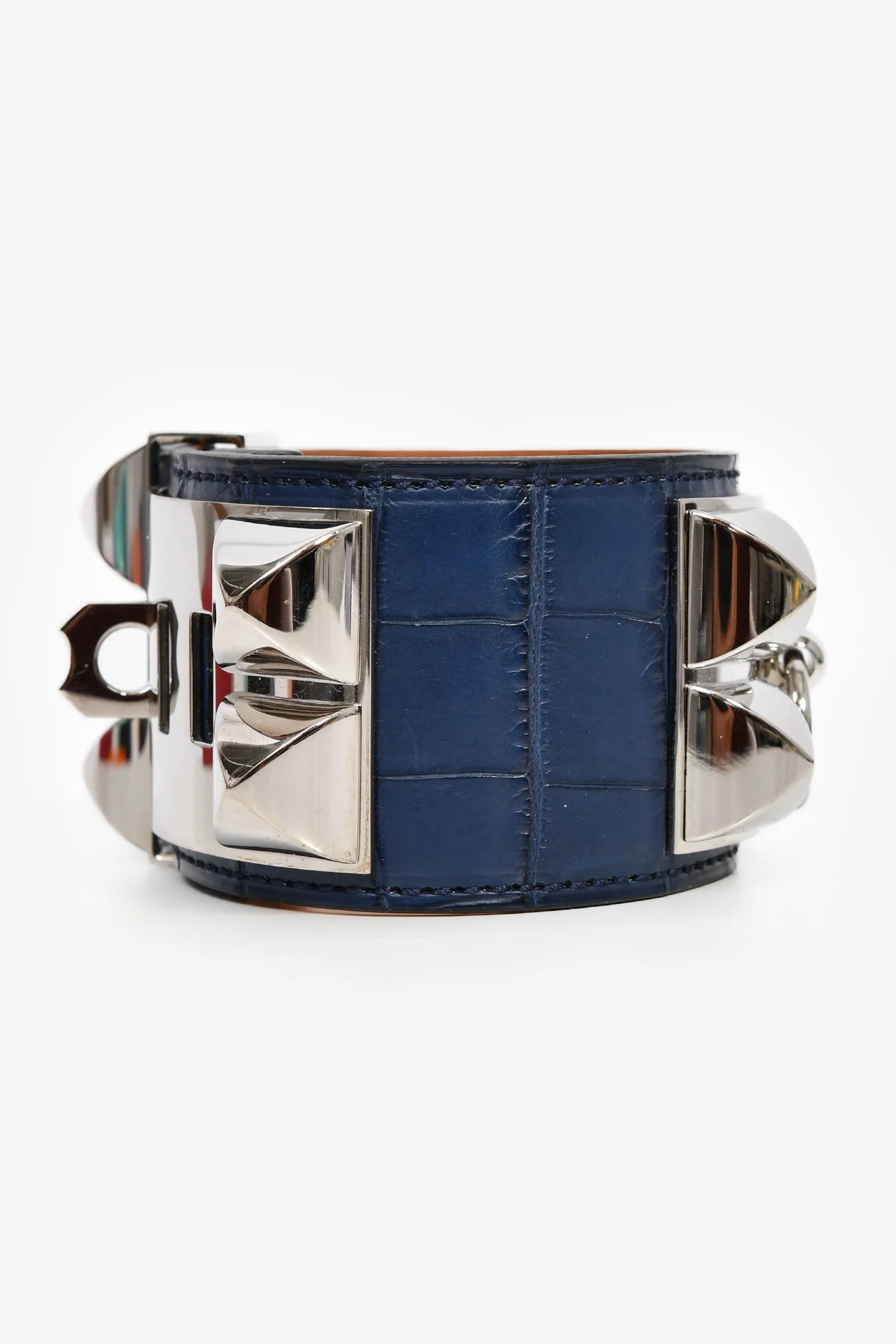 Hermès 2015 Navy Blue Alligator Collier De Chien Bracelet Size S - Image 2