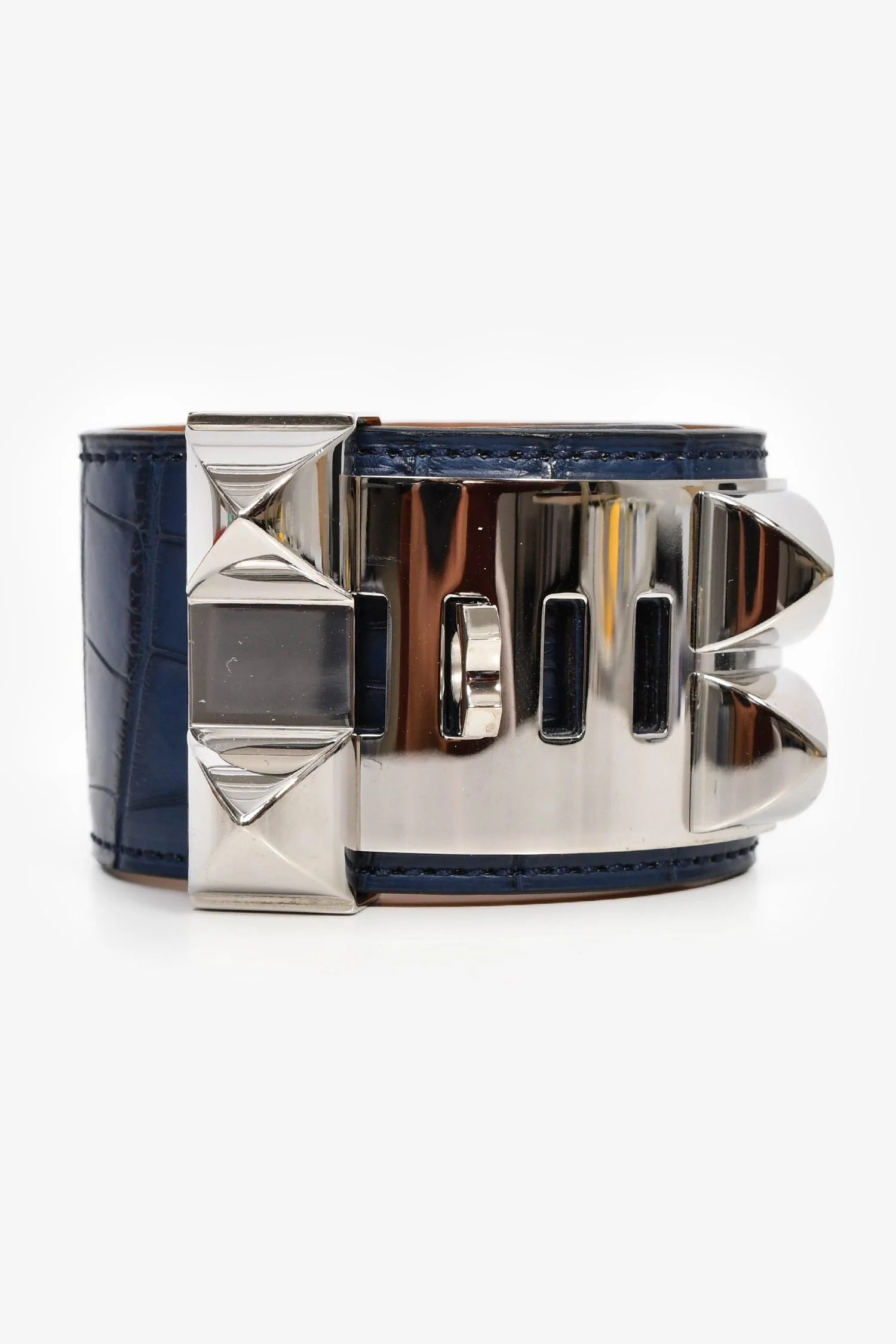 Hermès 2015 Navy Blue Alligator Collier De Chien Bracelet Size S - Image 3