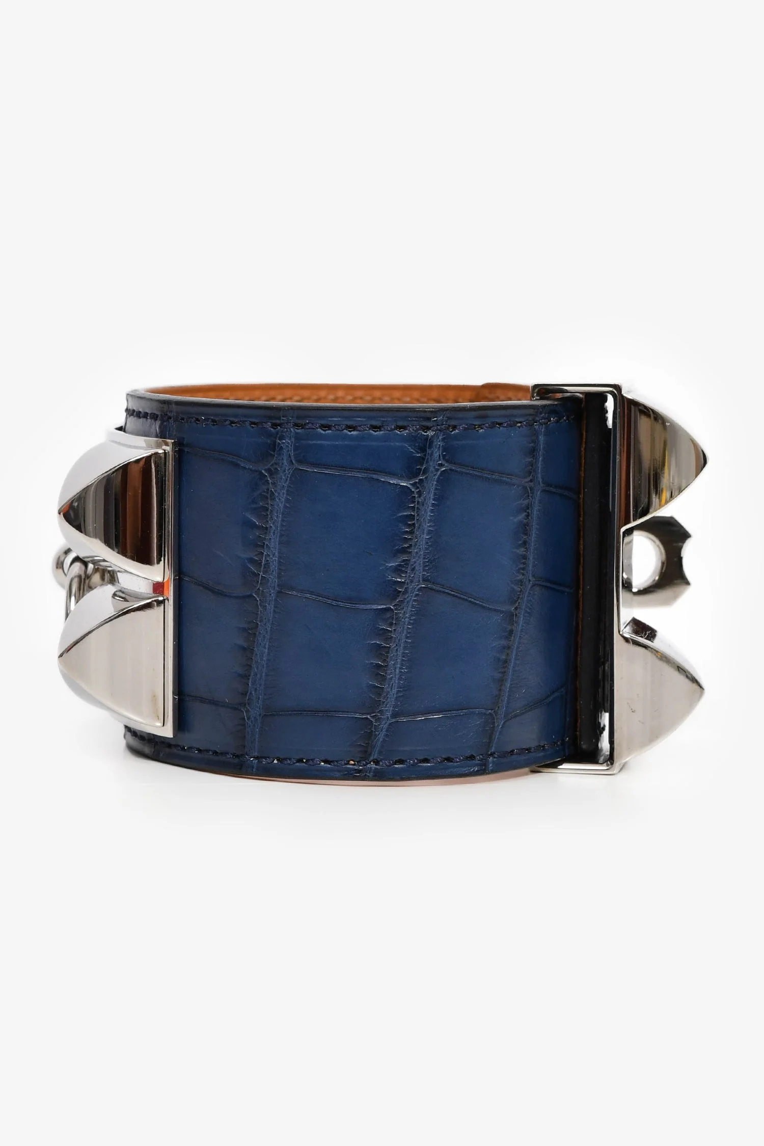 Hermès 2015 Navy Blue Alligator Collier De Chien Bracelet Size S - Image 4