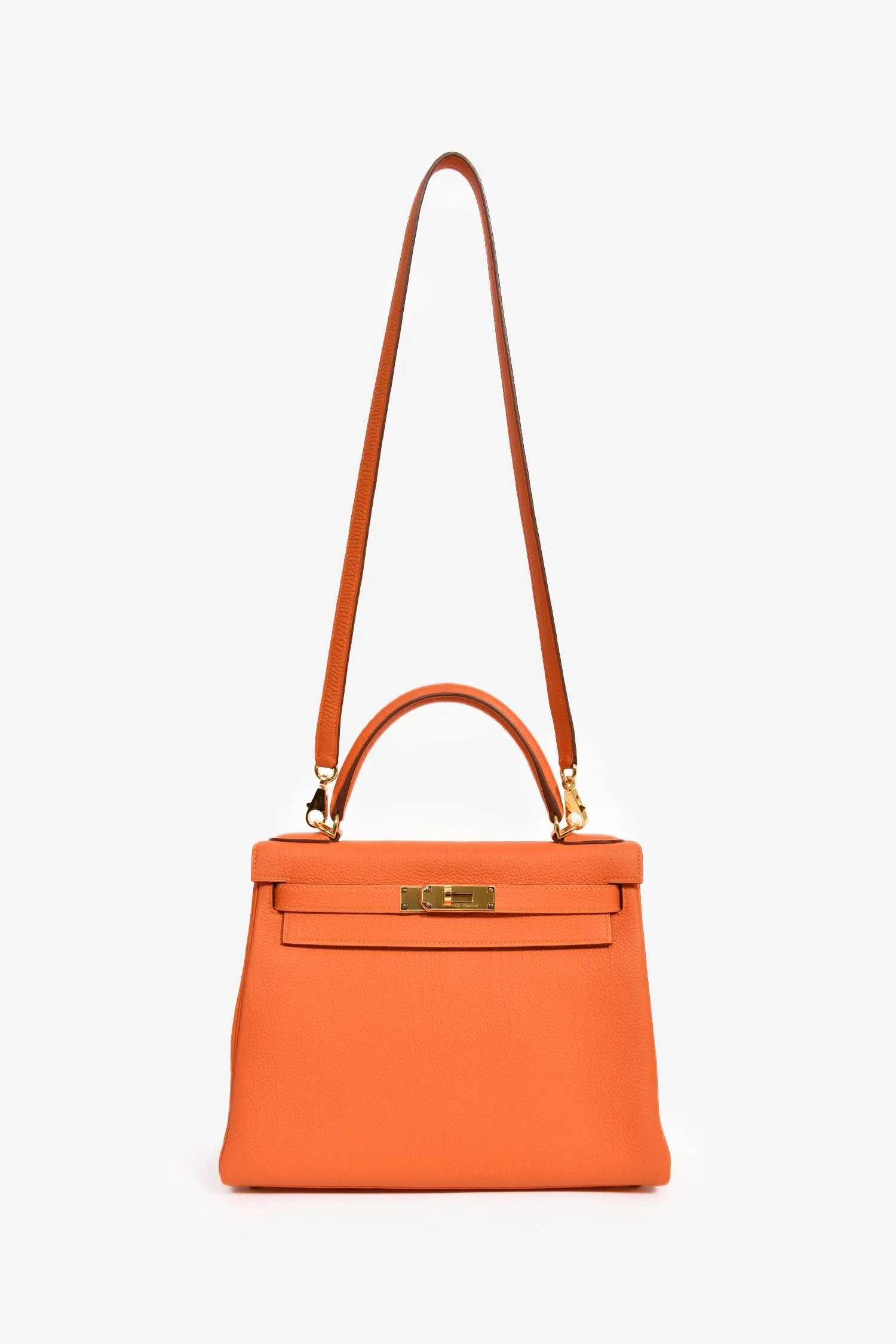 Hermès 2015 Orange Togo Leather Kelly 28 with Strap - Image 7