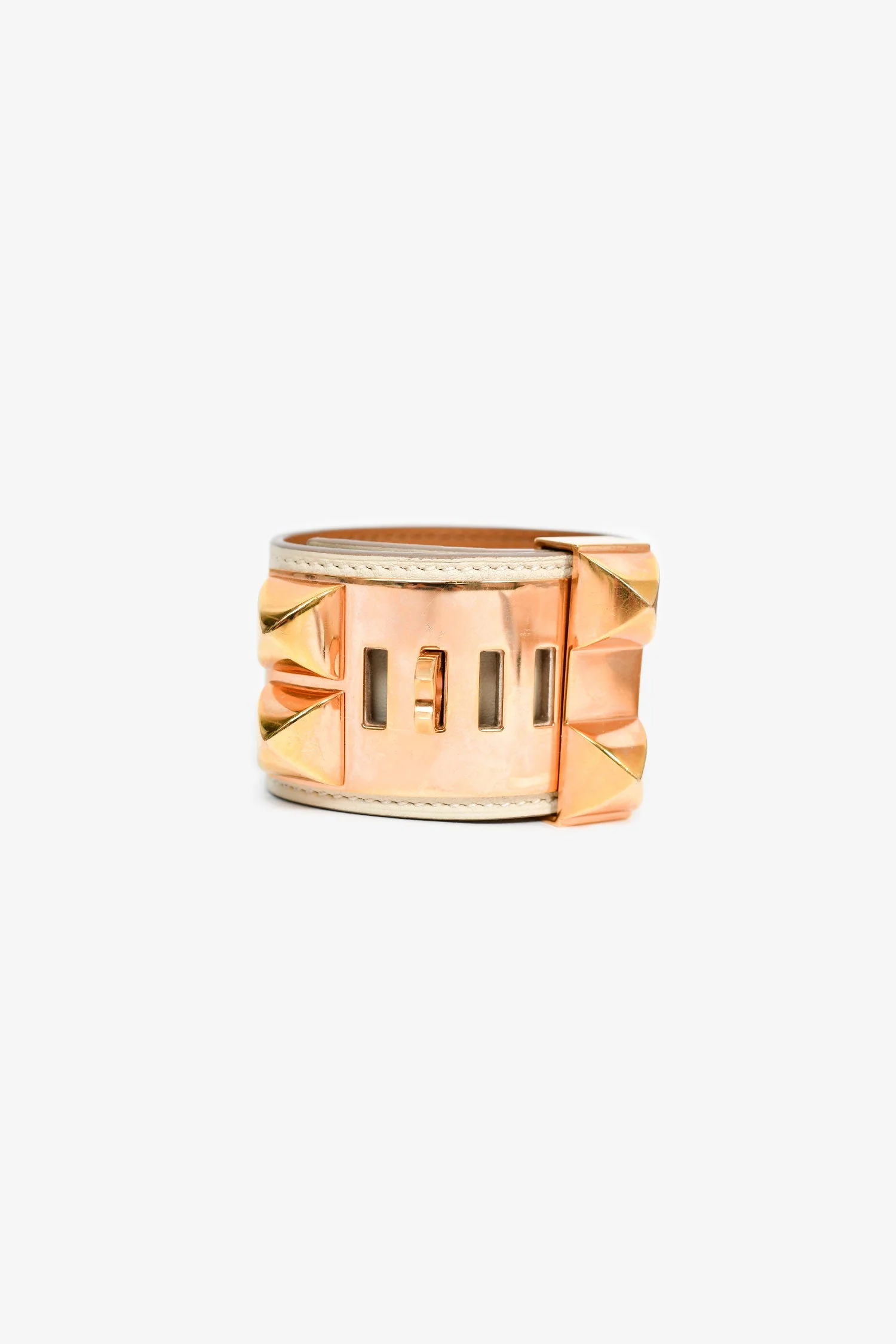 Hermes 2015 White Leather Gold Tone 'Collier de Chien' Bracelet - Image 3