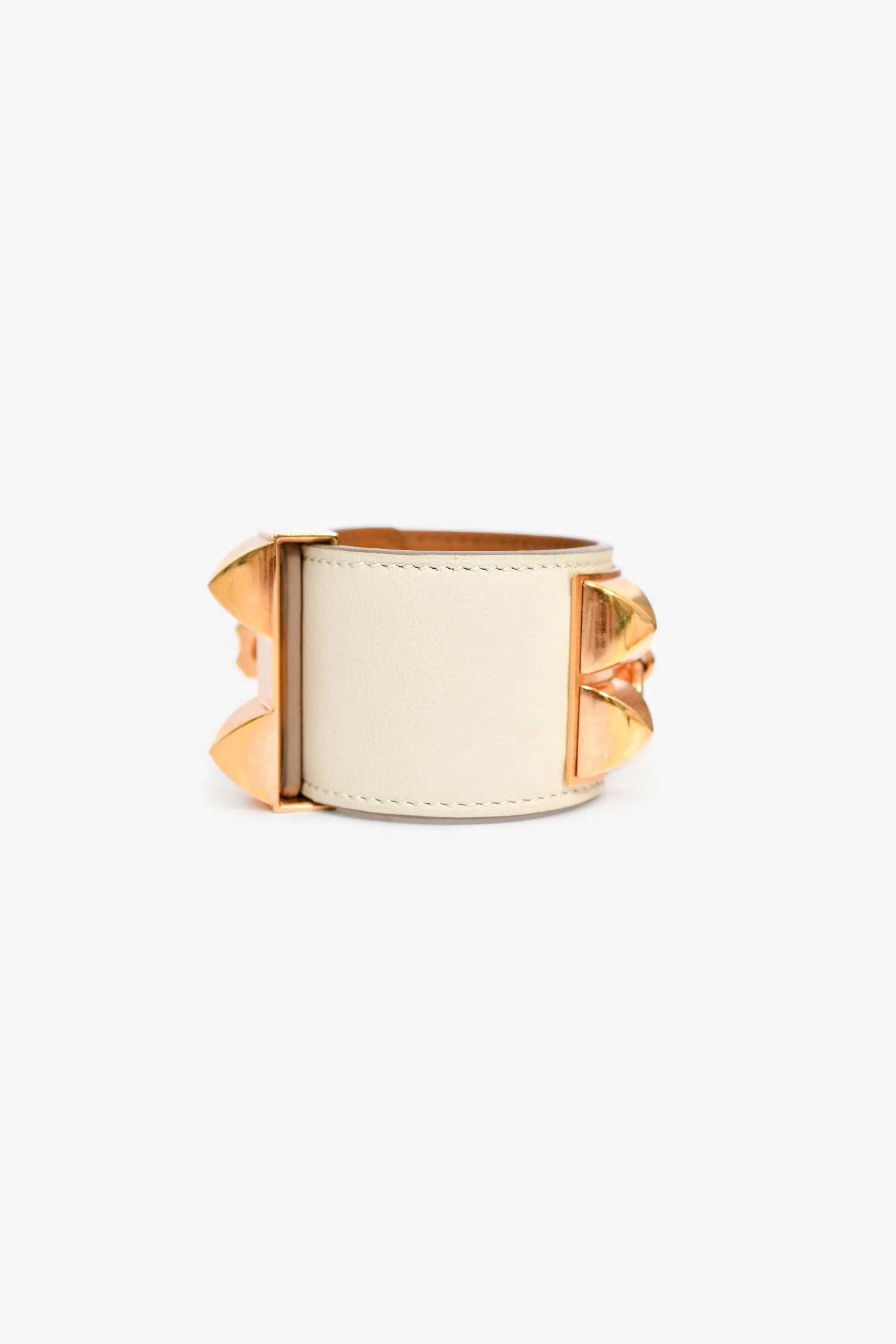 Hermes 2015 White Leather Gold Tone 'Collier de Chien' Bracelet - Image 4