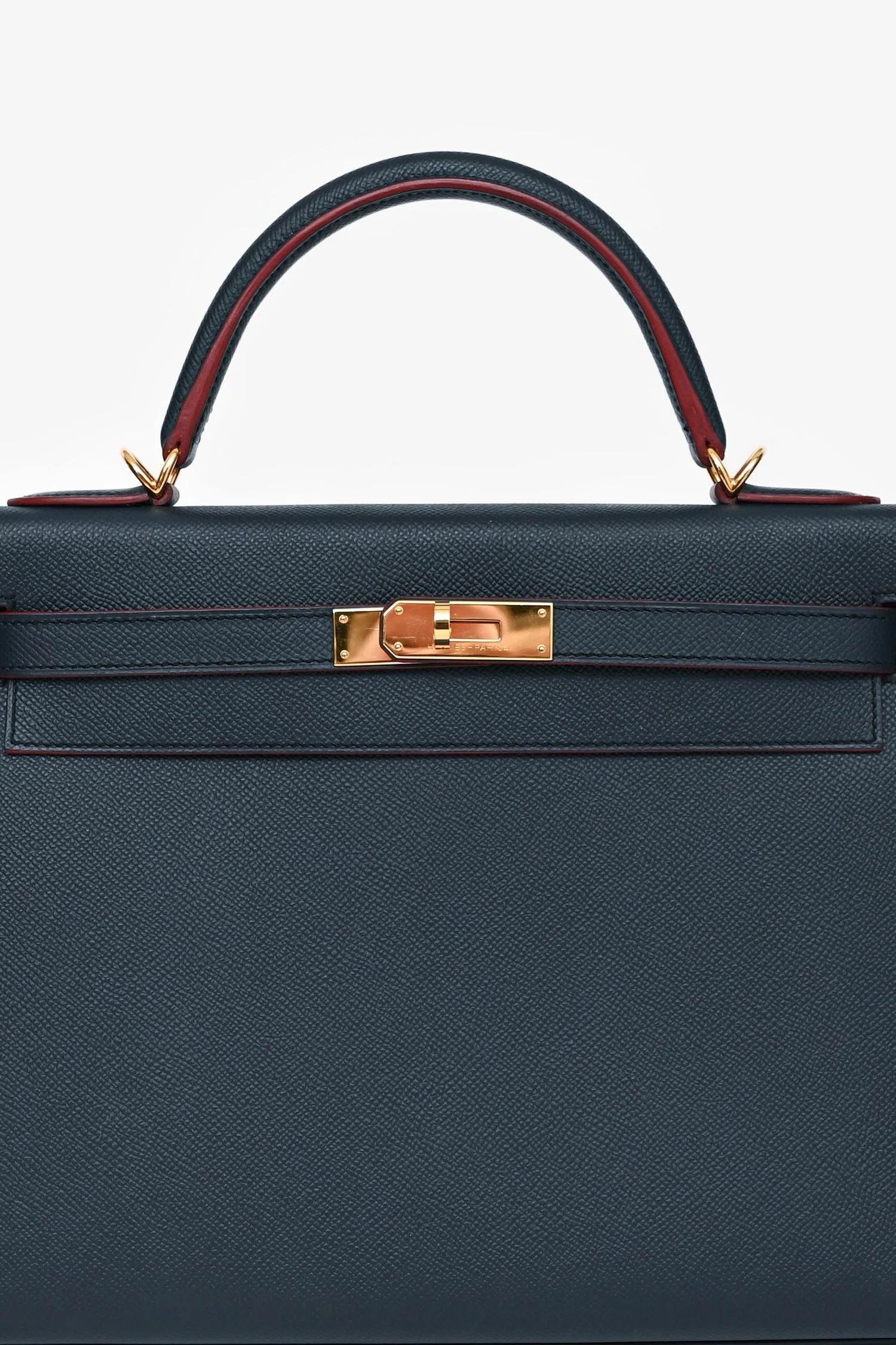 Hermès 2016 Blue Indigo/Rouge H Trim Epsom Leather Contour Sellier Kelly 32 with Strap GHW - Image 8
