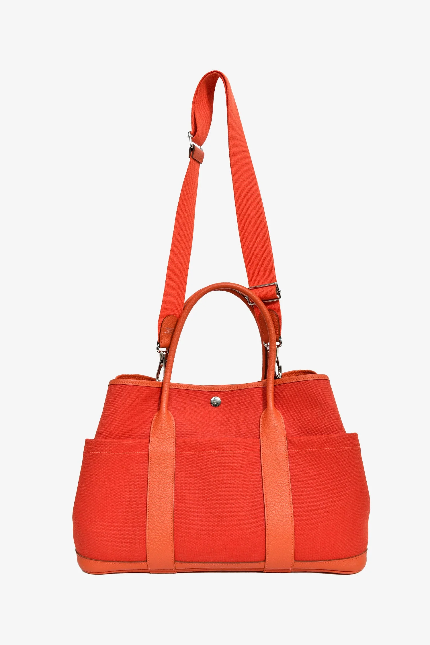 Hermès 2016 Red Canvas/Leather Garden Party Pocket 36 Tote Bag with Strap - Image 7
