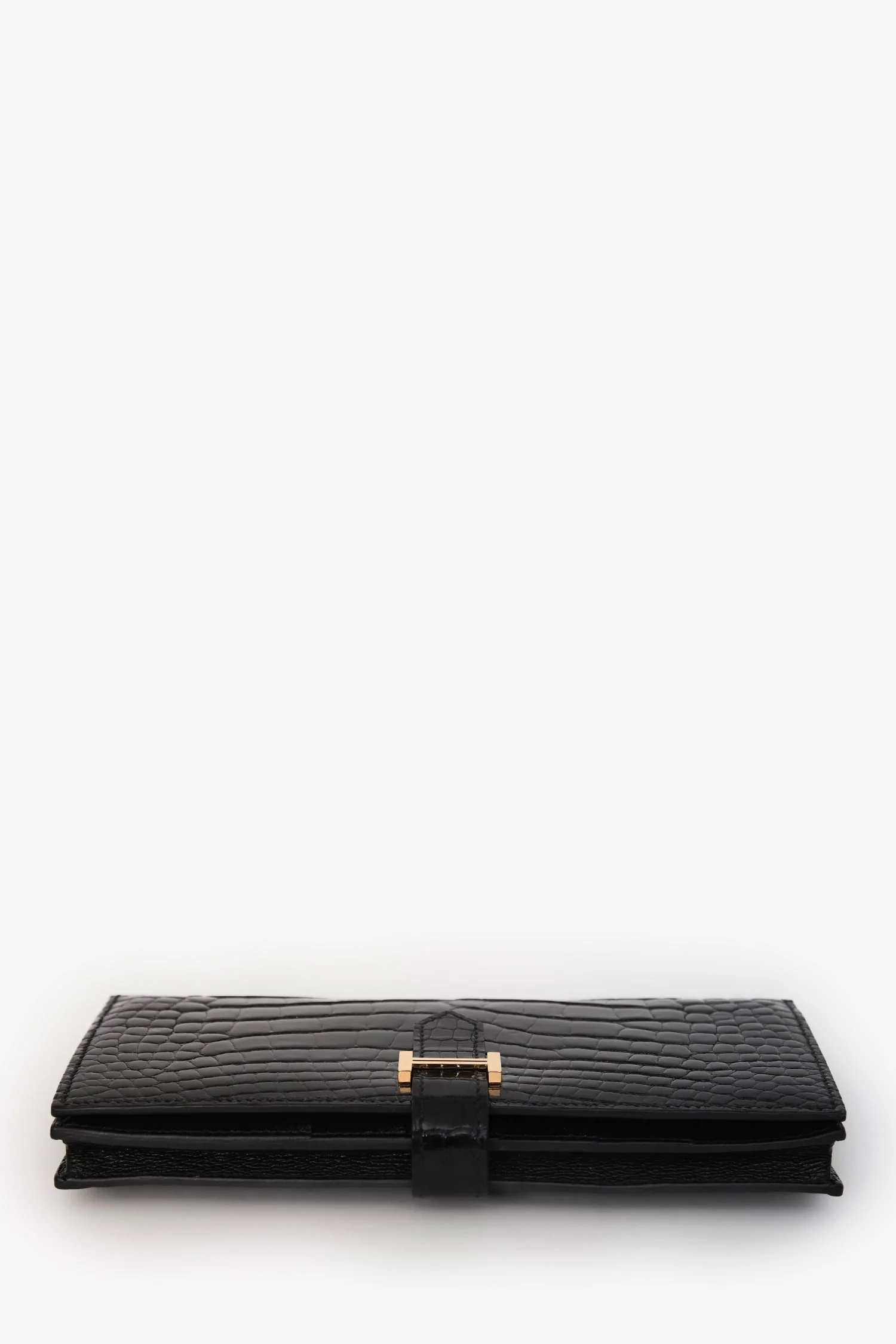 Hermès 2017 Black Alligator Shiny Leather Bearn Classique Wallet - Image 5