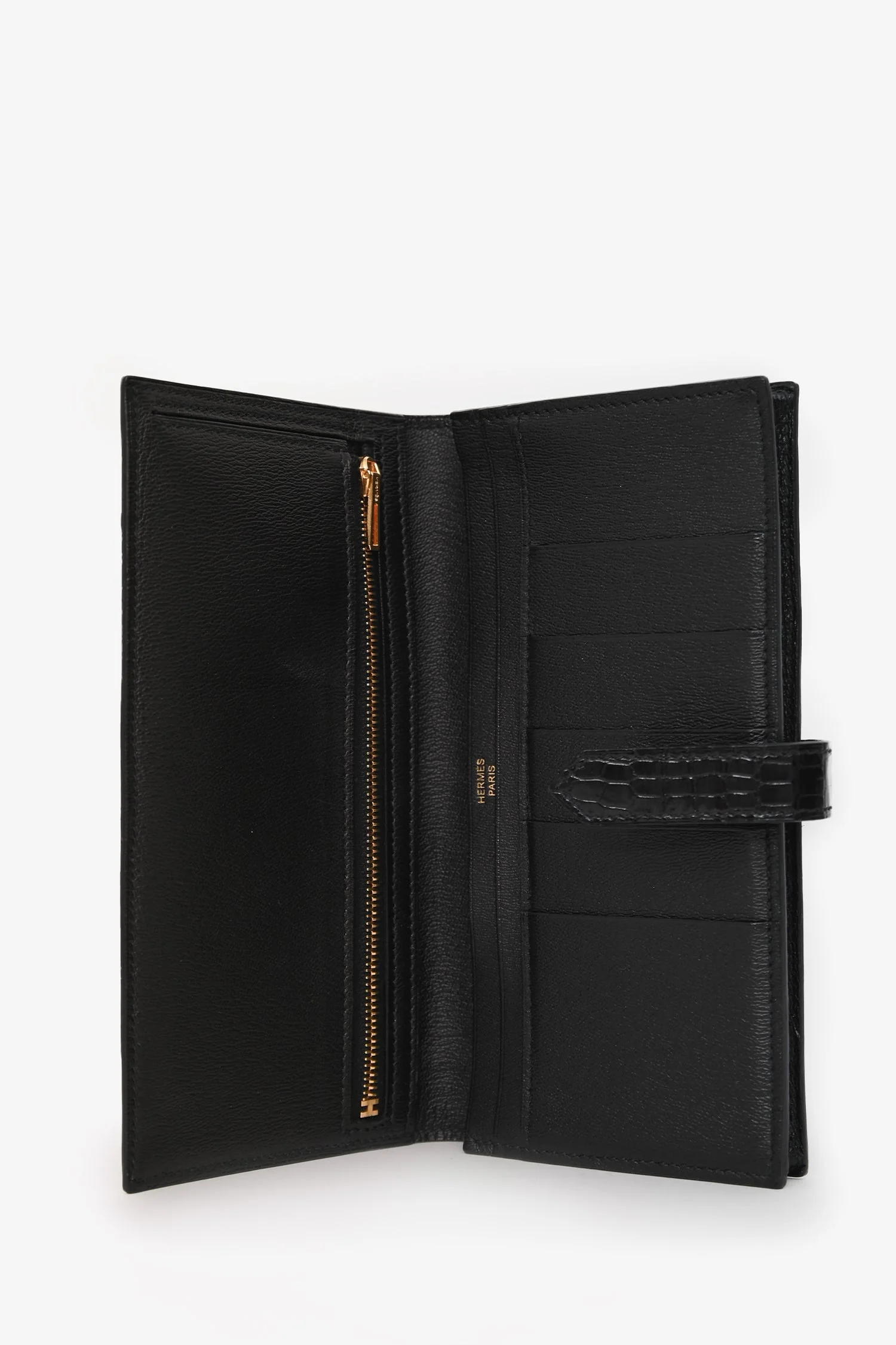 Hermès 2017 Black Alligator Shiny Leather Bearn Classique Wallet - Image 6
