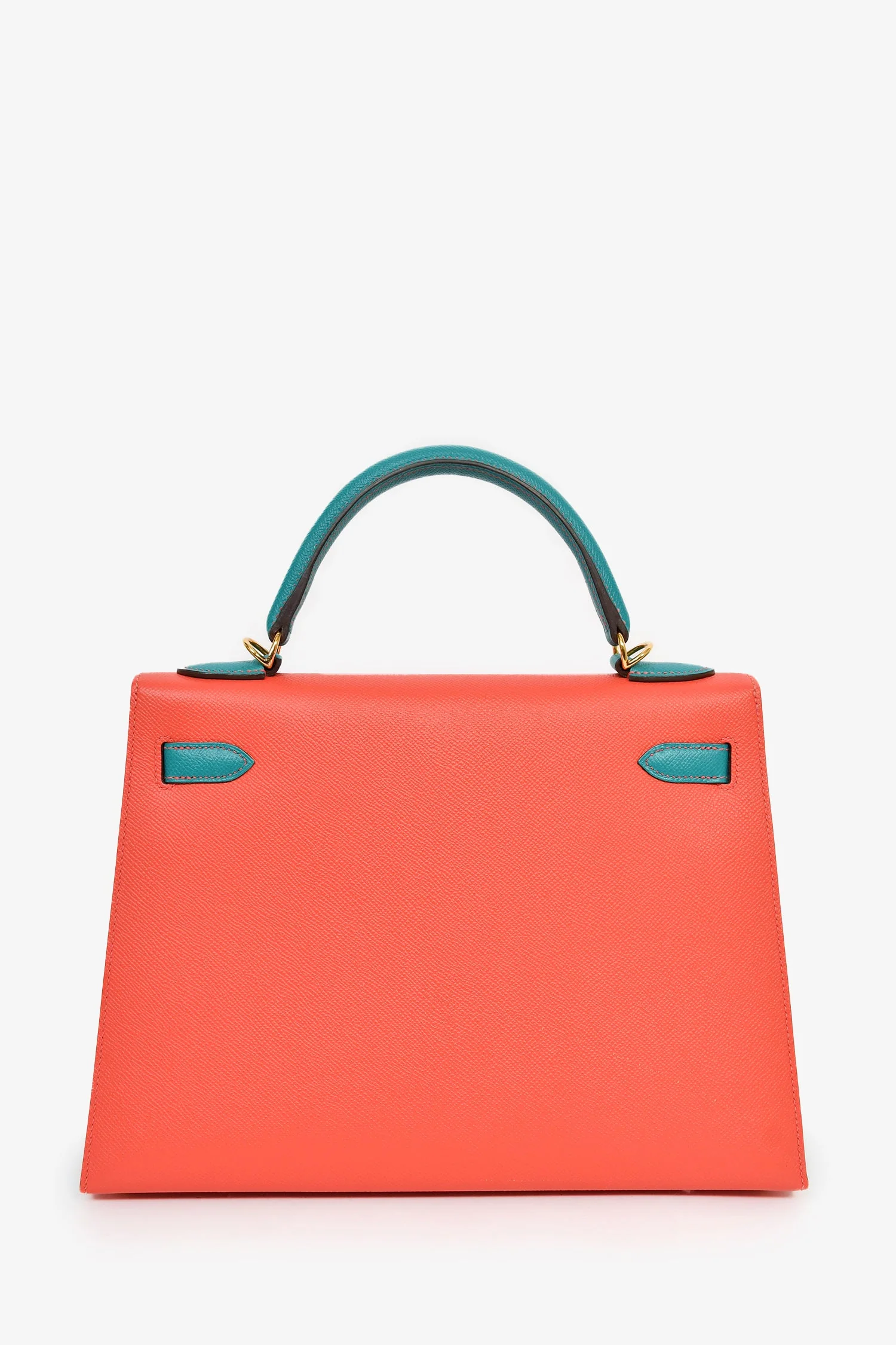 Hermès 2017 Special Order Coral/Teal Bi-Colour Epsom Leather Kelly Sellier 32 - Image 2